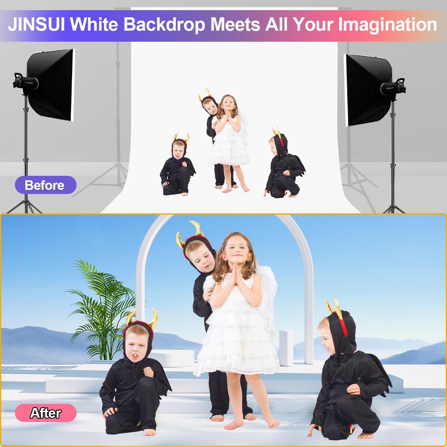 White Backdrop for Photoshoot, 10×10 ft Photo Backdrop Curtain Double-Side fo…