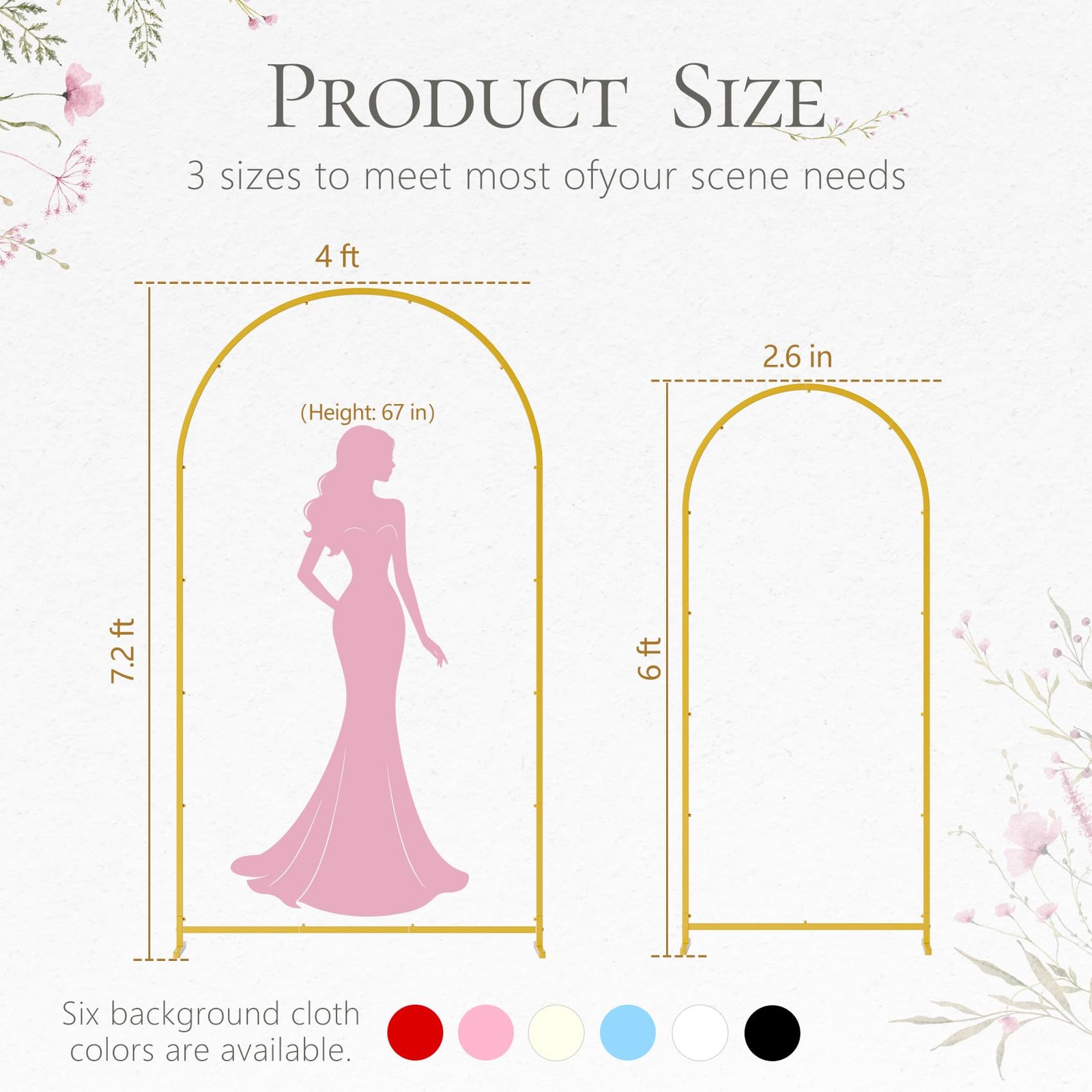 2 Pack Wedding Arch Backdrop Stand 6+7.2 FT, Heavy Duty Metal Arch Frame with…