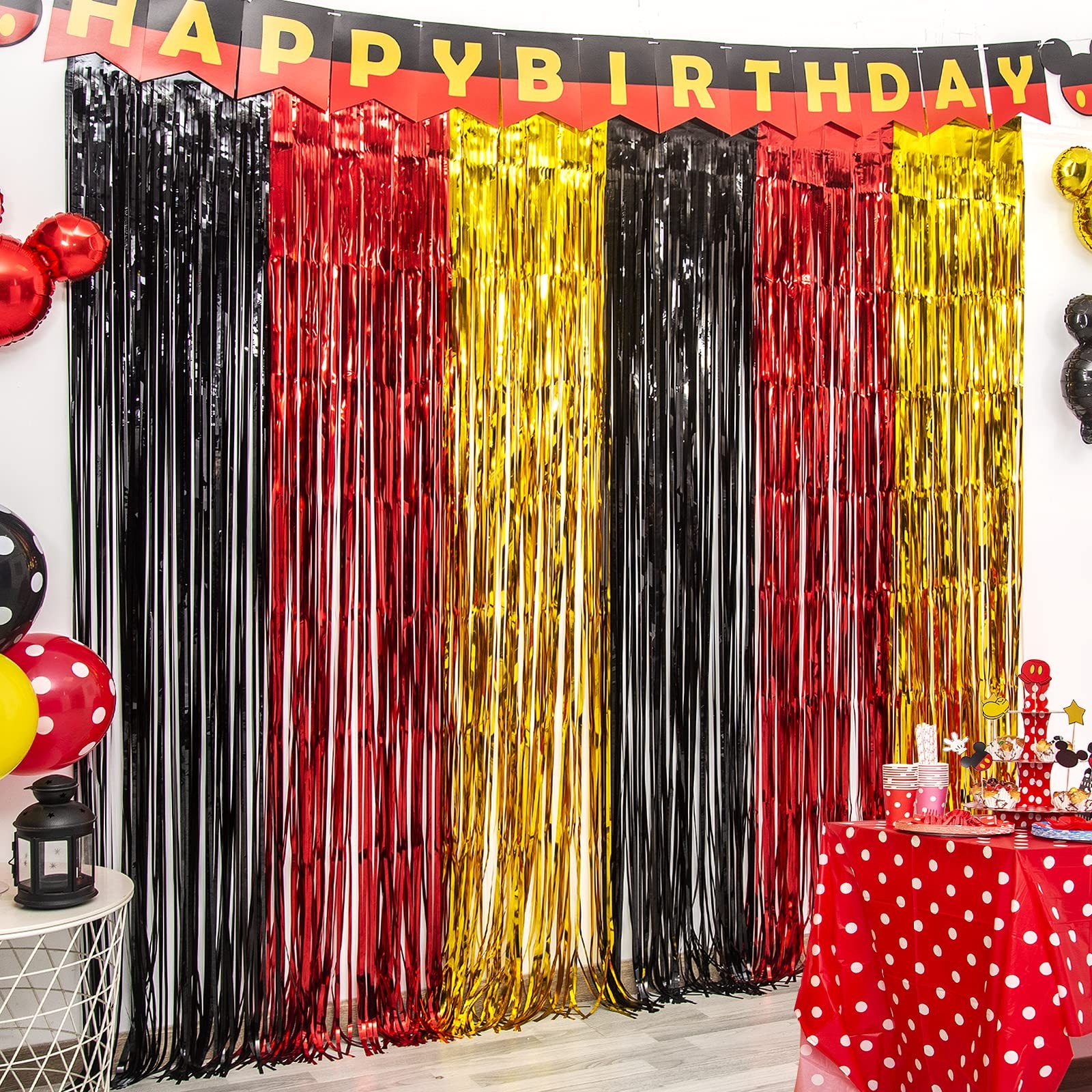 Cartoon Mouse Birthday Party Supplies | Tinsel Foil Fringe Curtains & Props