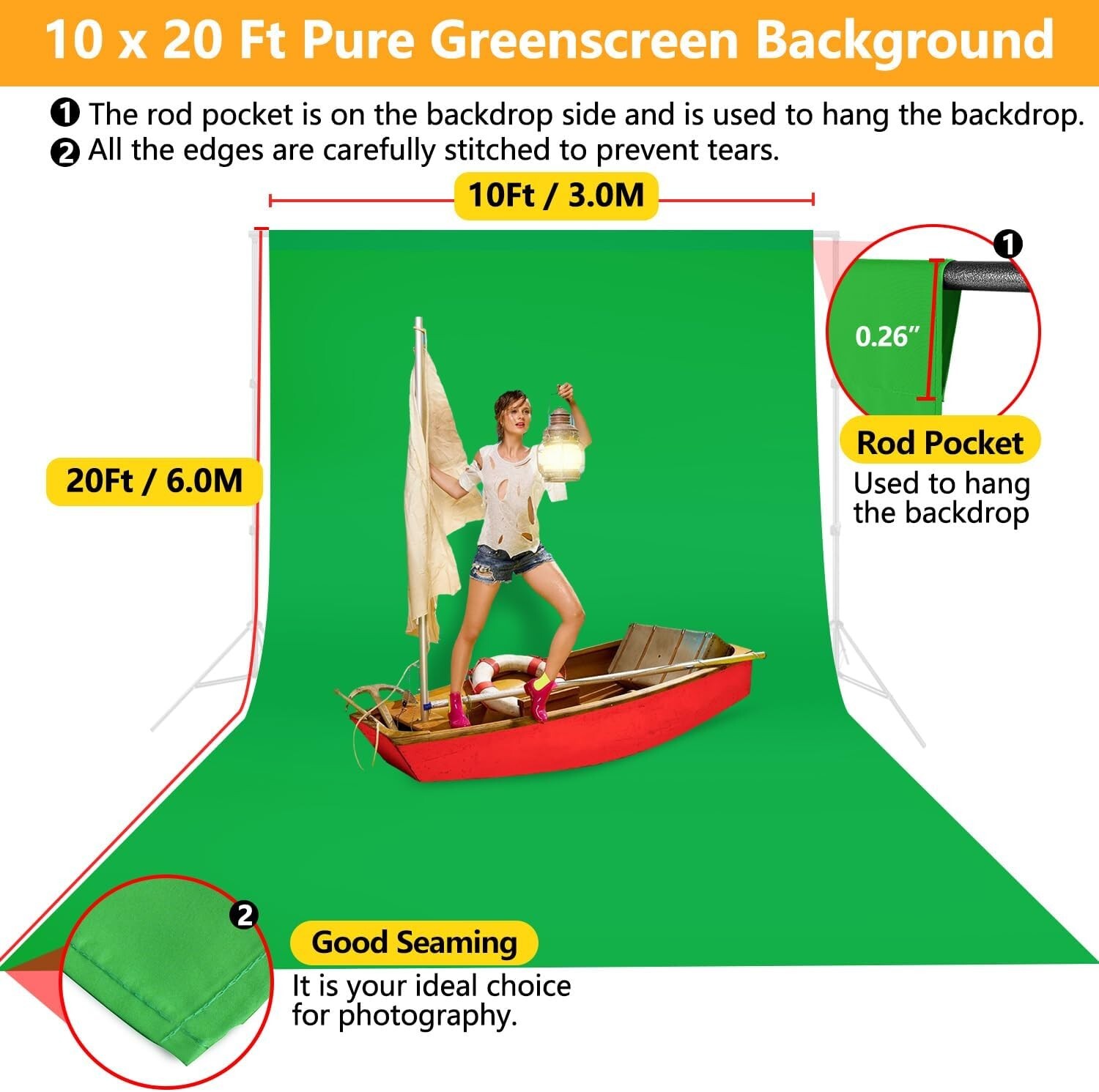 Green Screen Backdrop 10X20Ft for Photography, Chromakey Green Screen Green Musl