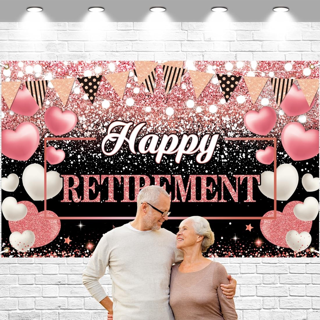 Happy Retirement Party Backdrop Banner Decorations Rose Gold Large Background fo