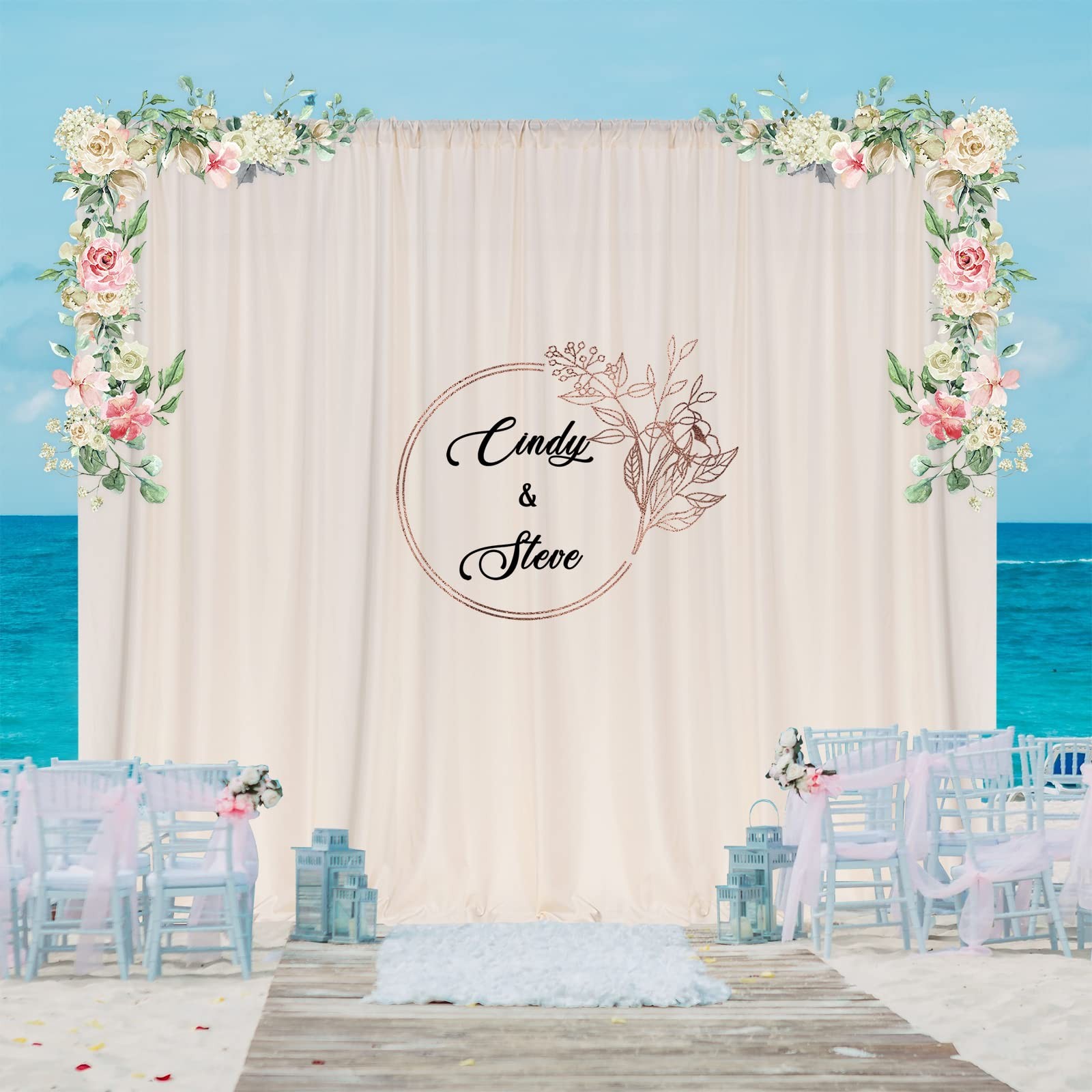 2 PCS 5×10 Ft Beige Backdrop Curtains Fabric Drapes Rod Pocket Light Filtering