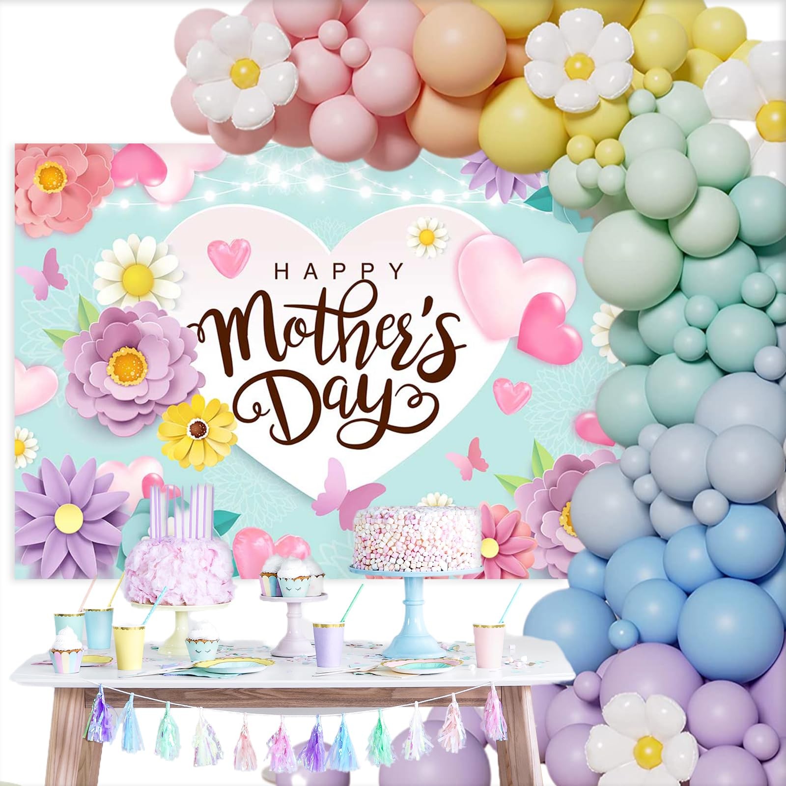 Happy Mother’s Day Backdrop 7x5ft Mother’s Day Floral Background Mother’s Day Pa