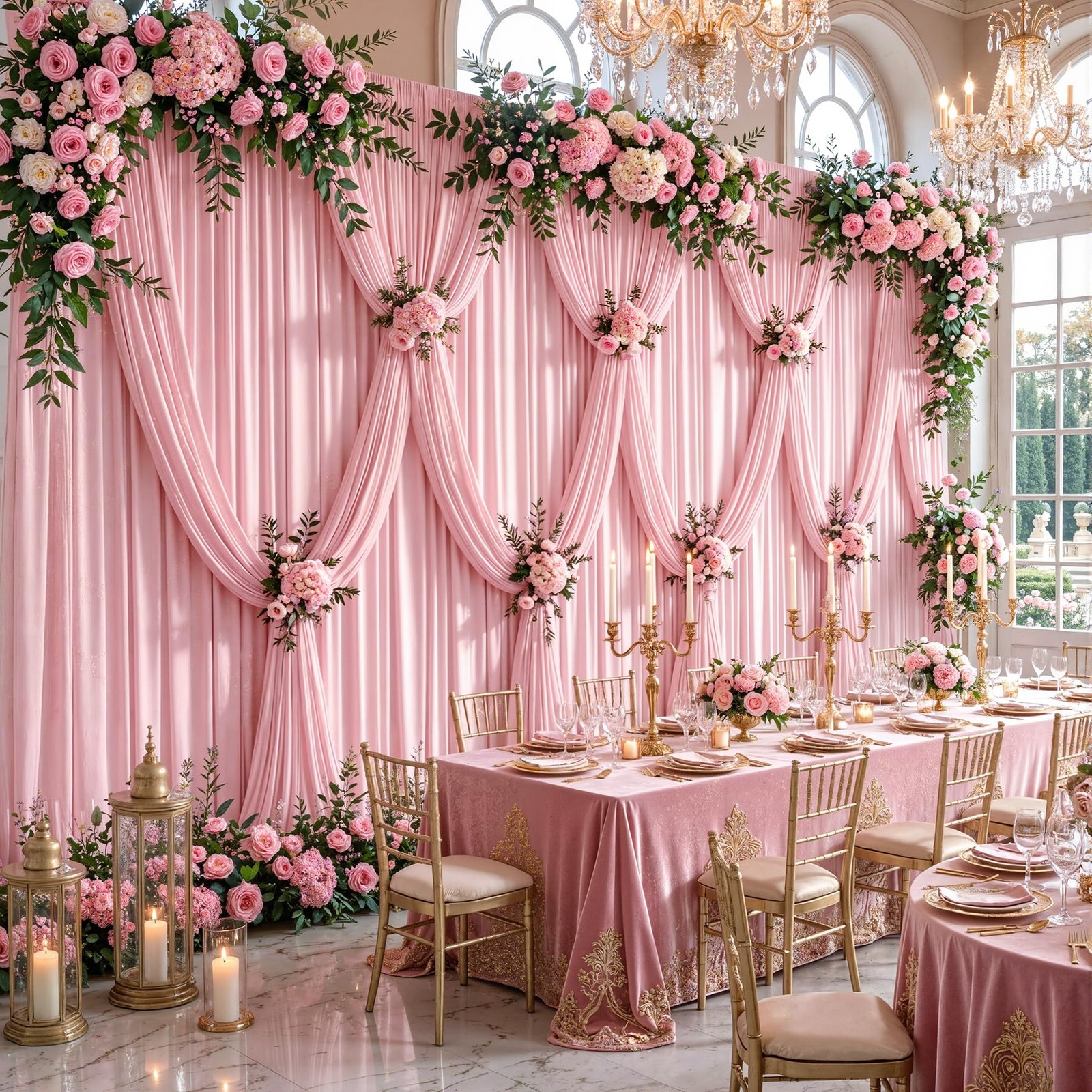 50ftx12ft Wrinkle Free Pink Backdrop Curtain, 5′(W) x 12′(H), 10 panels,