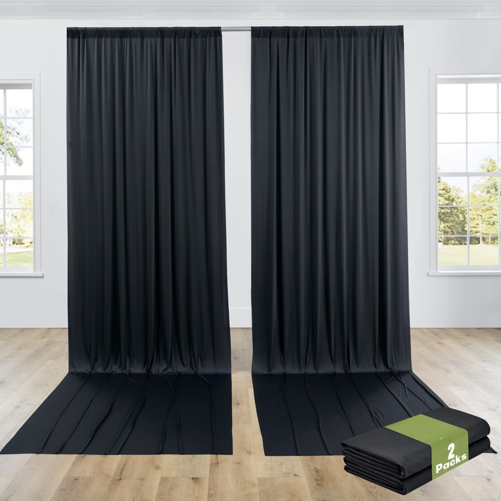 2 Panels 10×14 ft Black Backdrop Curtains for Wedding Wrinkle Free Drapes