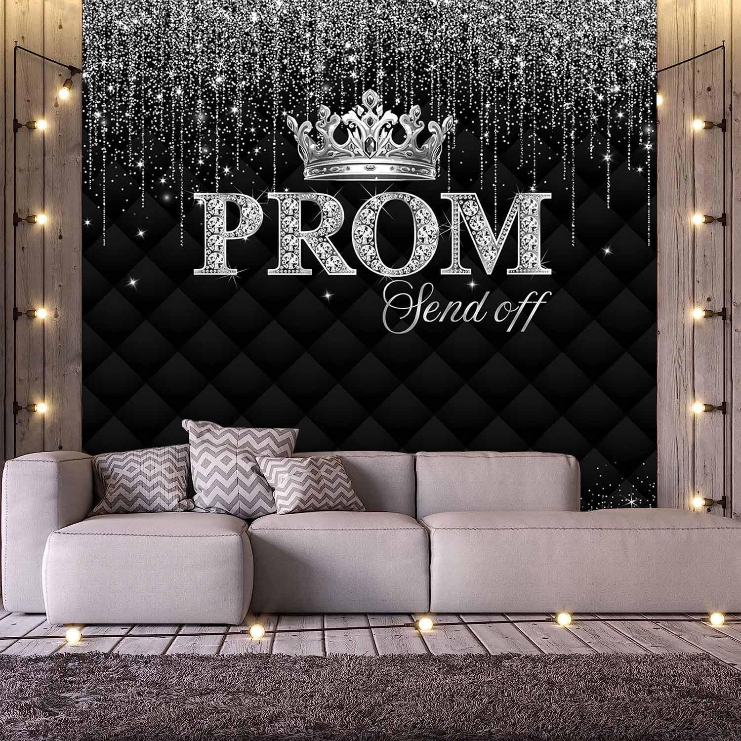 Prom Send Off Backdrop Black Silver Crown Graduation Prom Night Party Decorat…