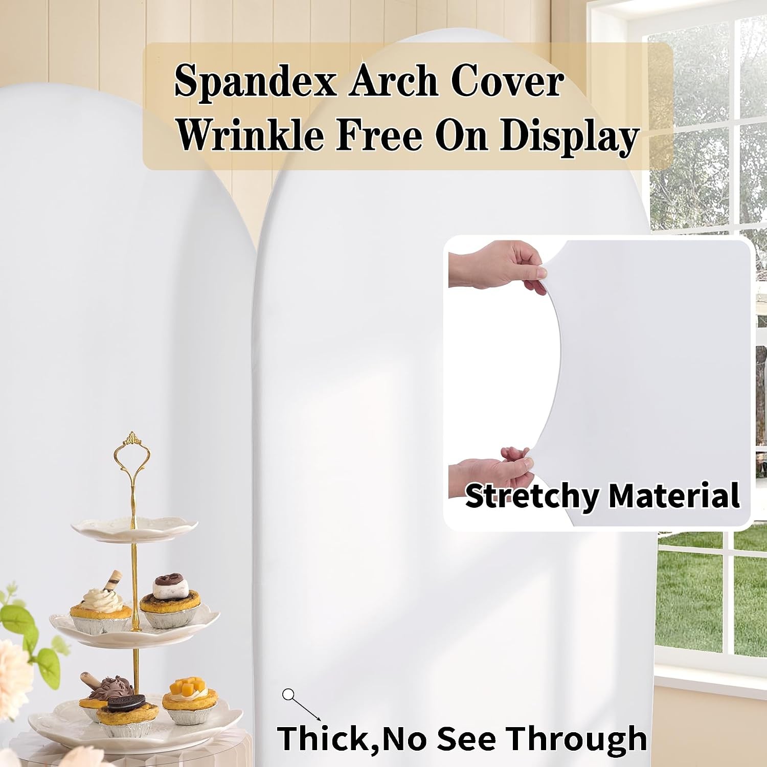 White Arch Backdrop Cover Set of 3 (6FT 5FT 4FT) Spandex 2-Sided Round Top Chiar