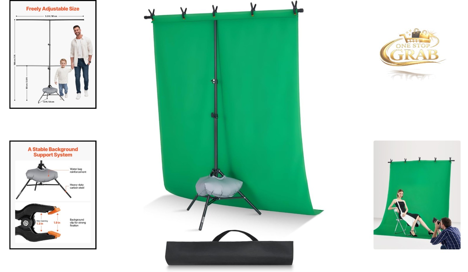 5 x 6.5 ft Green Screen Backdrop Stand Kit Support for Photo Video Studio