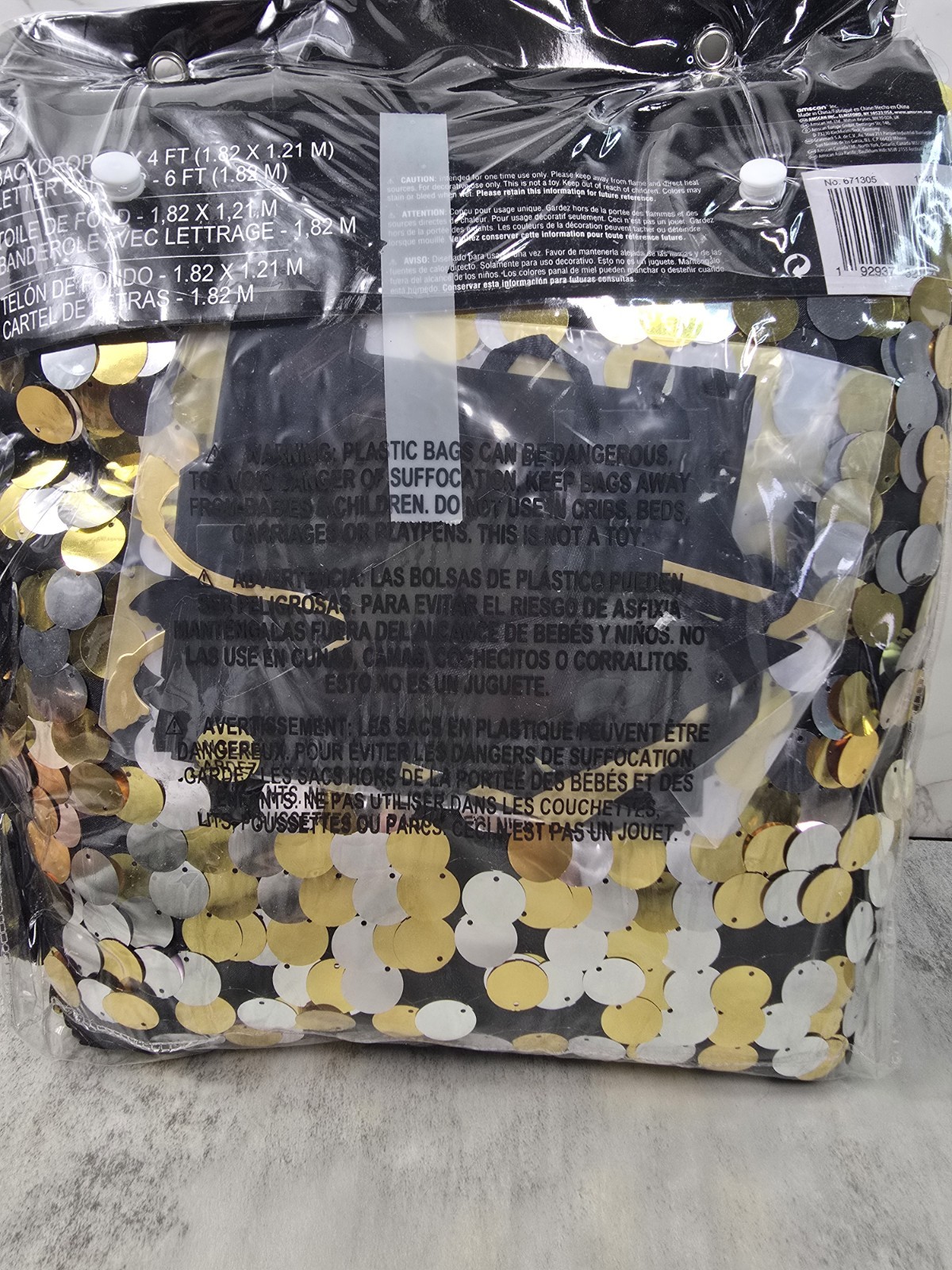 Amscan Gold Silver 6×4 Sequin Backdrop Black Congrats Graduation Party New Year