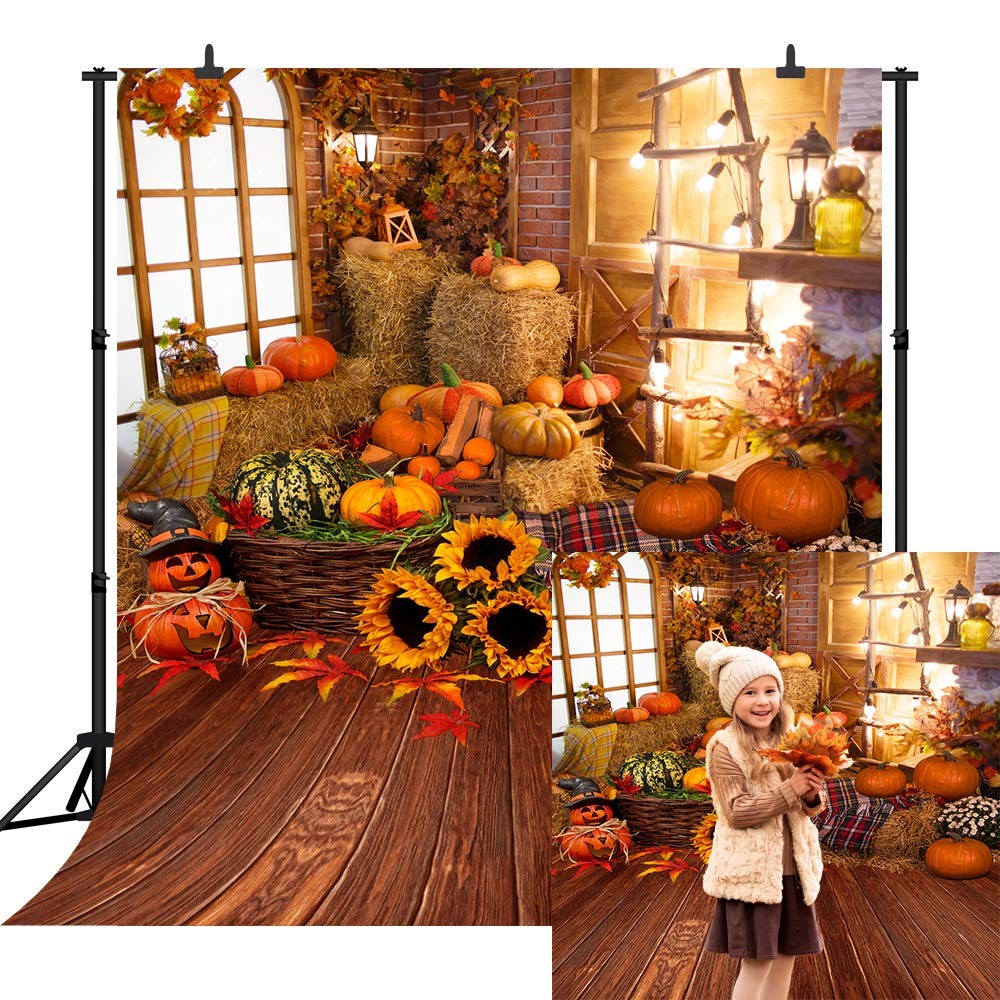 1 PCS 8×8 FT Fall Thanksgiving Halloween Pumpkin Vinyl Photo Backdrop Background