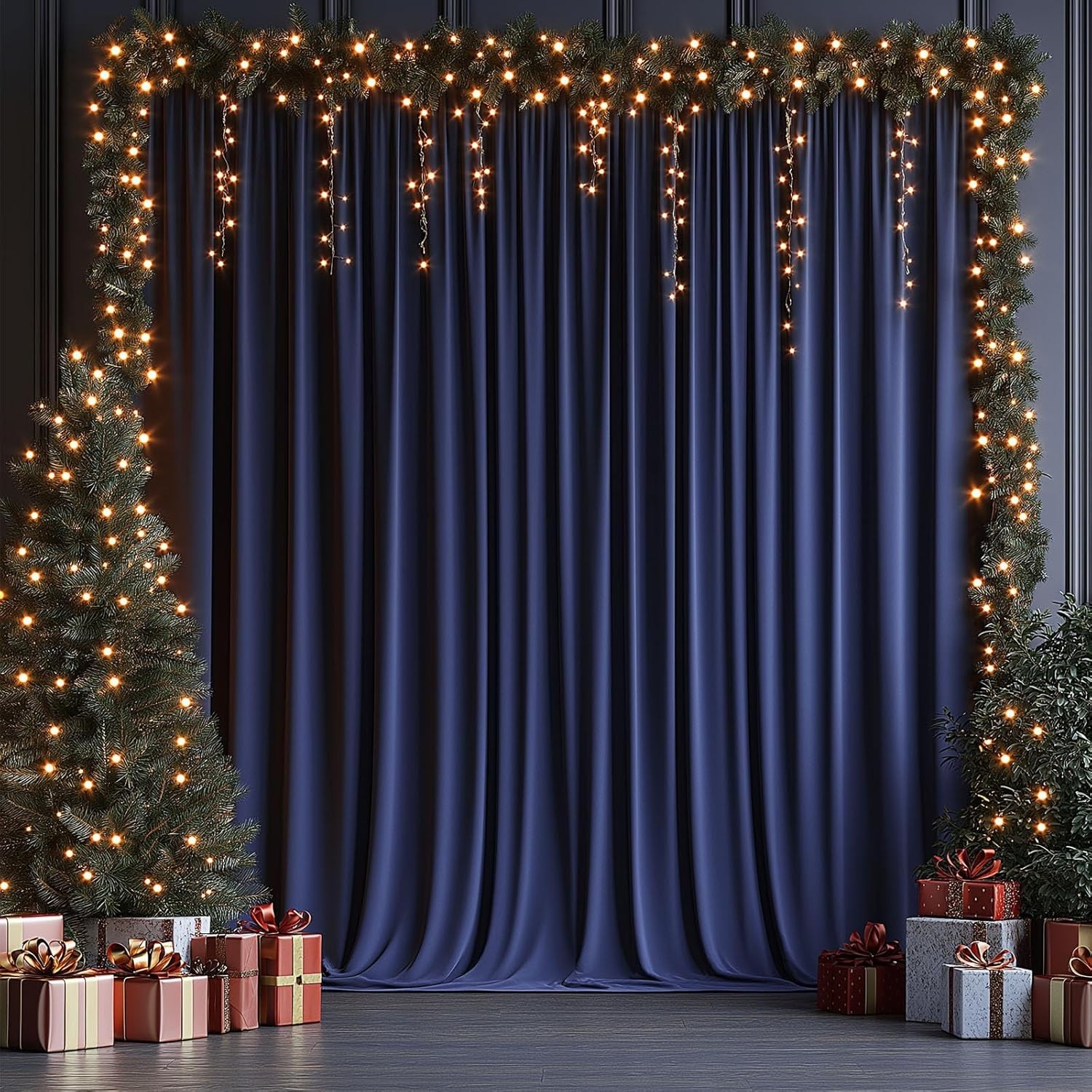 2 PCS 10×10 FT Navy Blue Backdrop Curtain Wrinkle Free Photo Drapes Decor Set