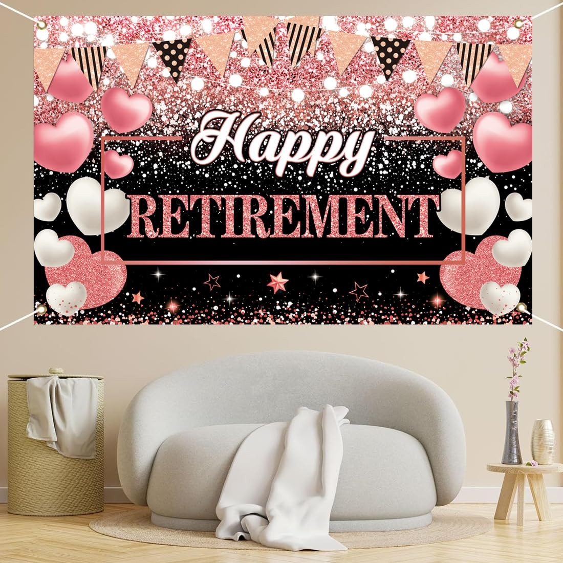Happy Retirement Party Backdrop Banner Decorations Rose Gold Large Background fo