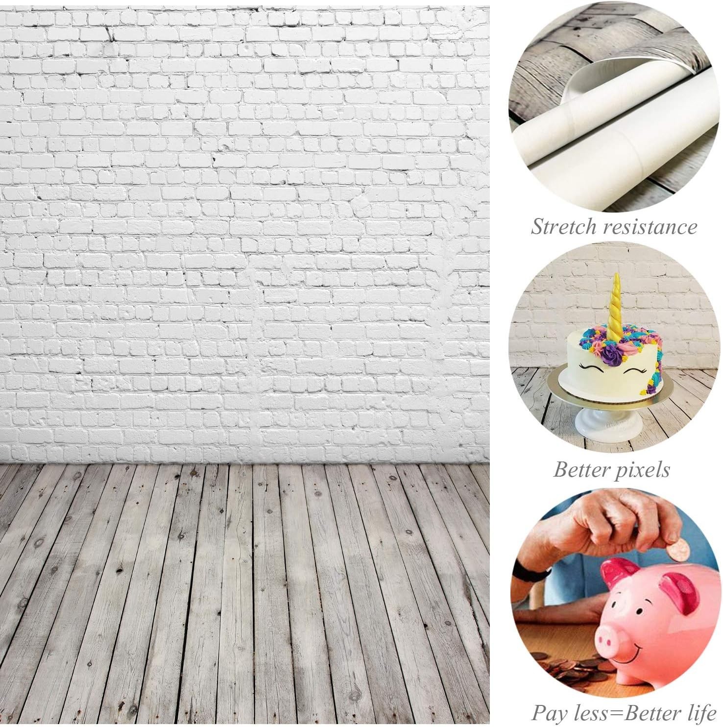 High-Quality 5x7ft Brick Wall with Gray Wooden Floor Photography Backdrop
