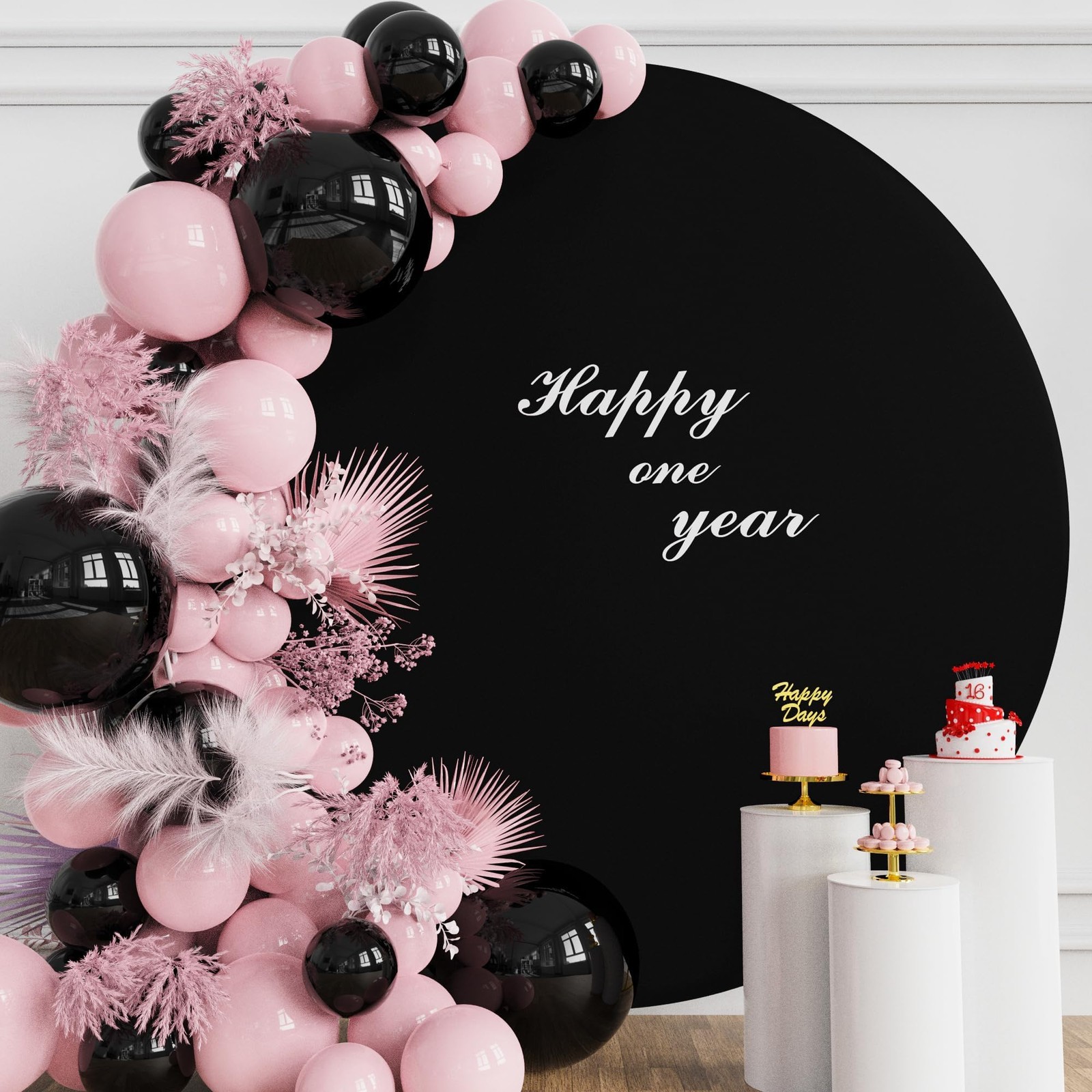 7.2FT Round Backdrop Cover Black Round Arch Covers with Buckles Polyster Circ…