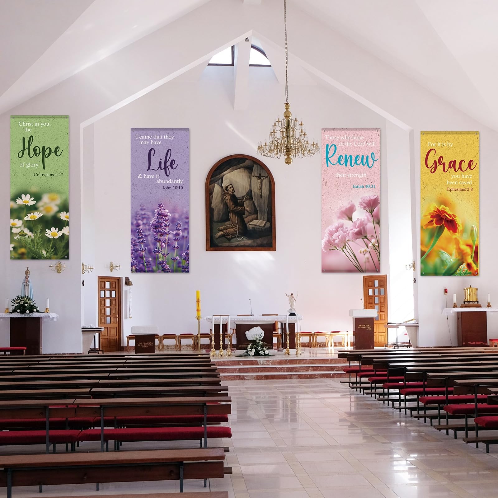 4Pcs Church Banner with Scripture for Sanctuary Wall Worship Classical Christ…