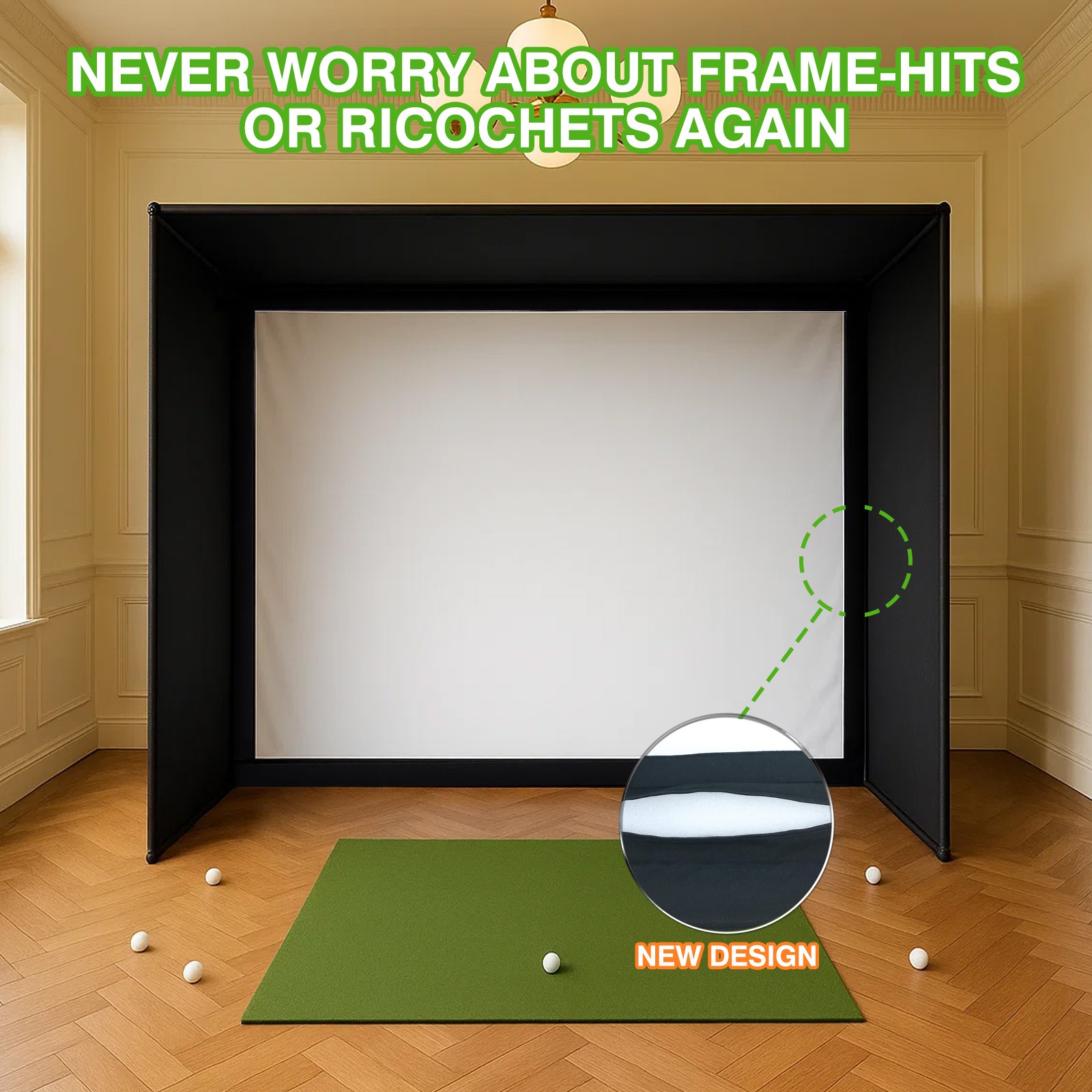 Indoor Golf Simulator Cage with Heavy Duty Triple-Layer Impact Screen for Home
