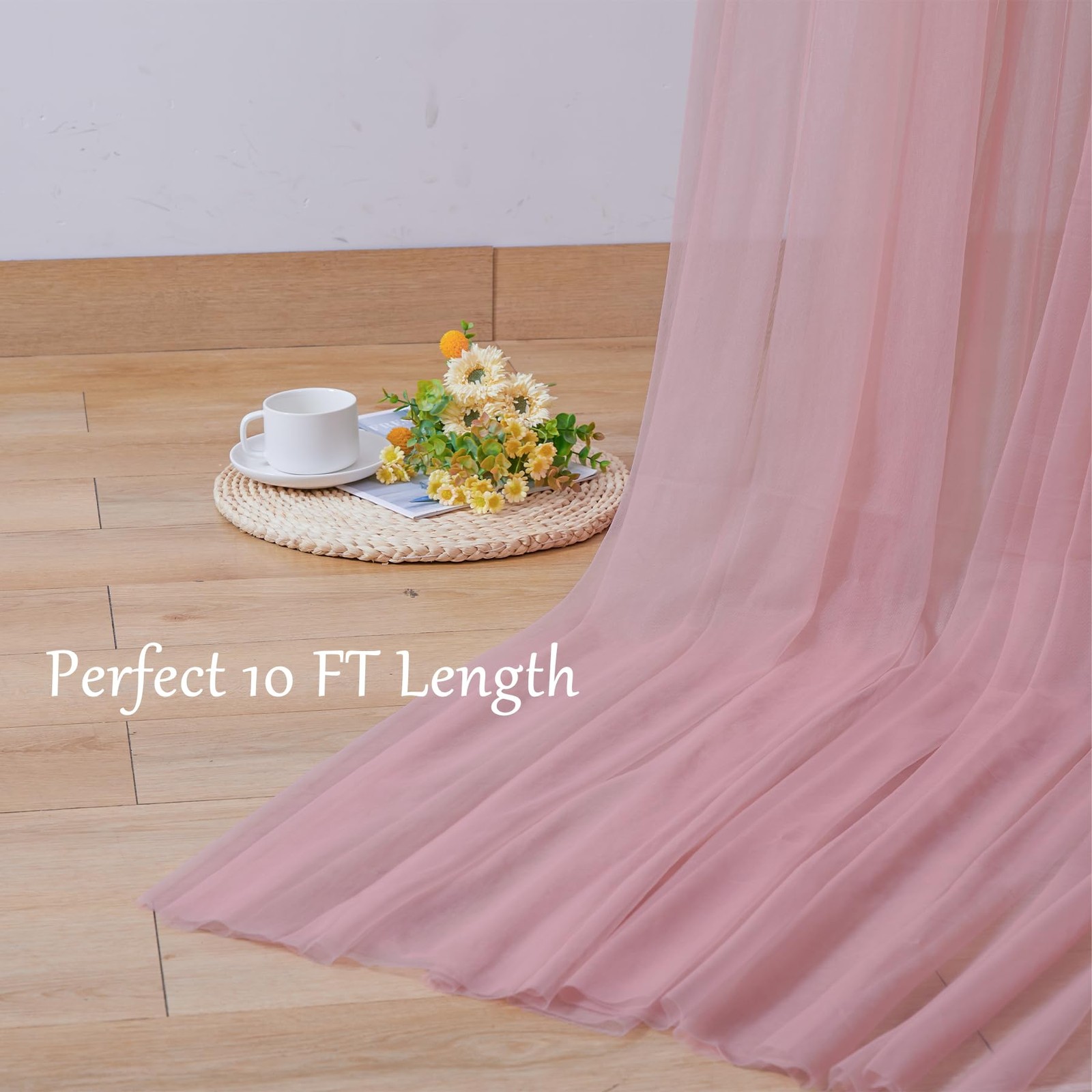 10×10 Dusty Rose Tulle Backdrop Curtains Sheer Photo Background Drapes