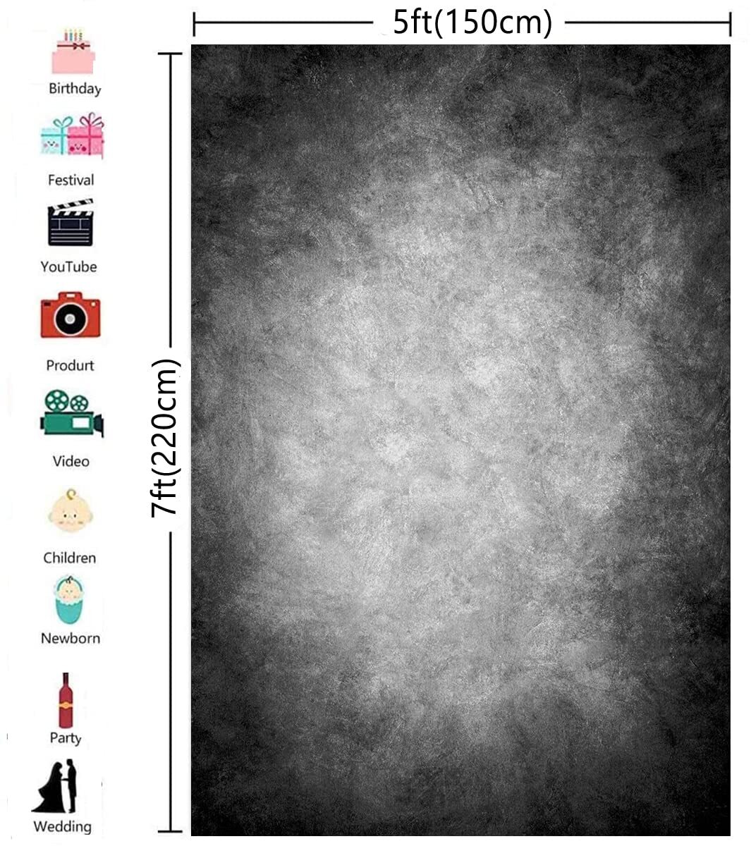 5x7Ft Dark Grey Photo Backdrop Photography Background Banner for Photo Studio
