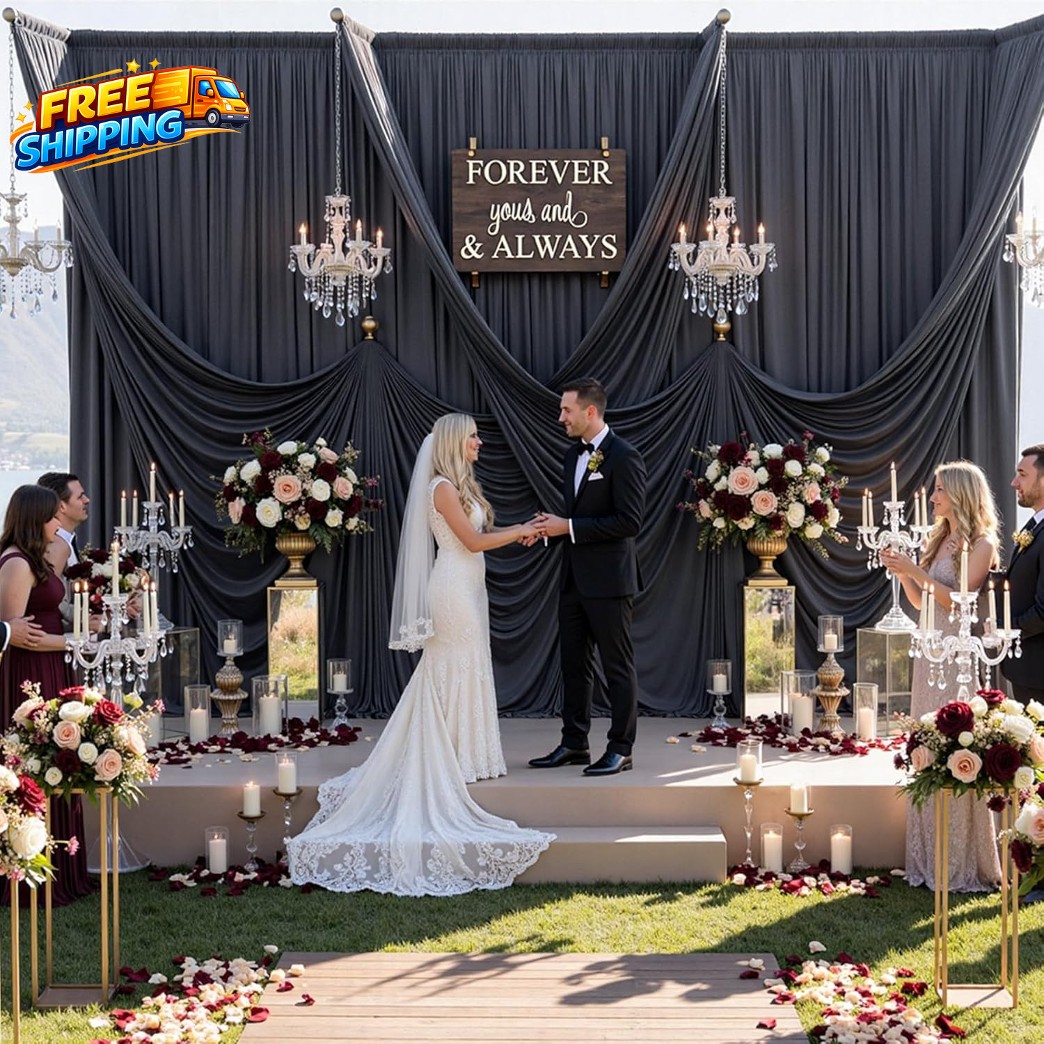 30Ft X 10Ft Wrinkle Free Black Backdrop Curtain for Parties 6 Panels 5X10Ft