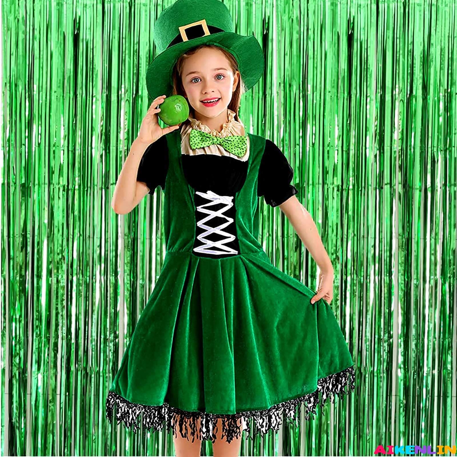 4 PCS 3.2×9.8 FT Green Foil Fringe Curtain Backdrop Metallic Tinsel Streamers