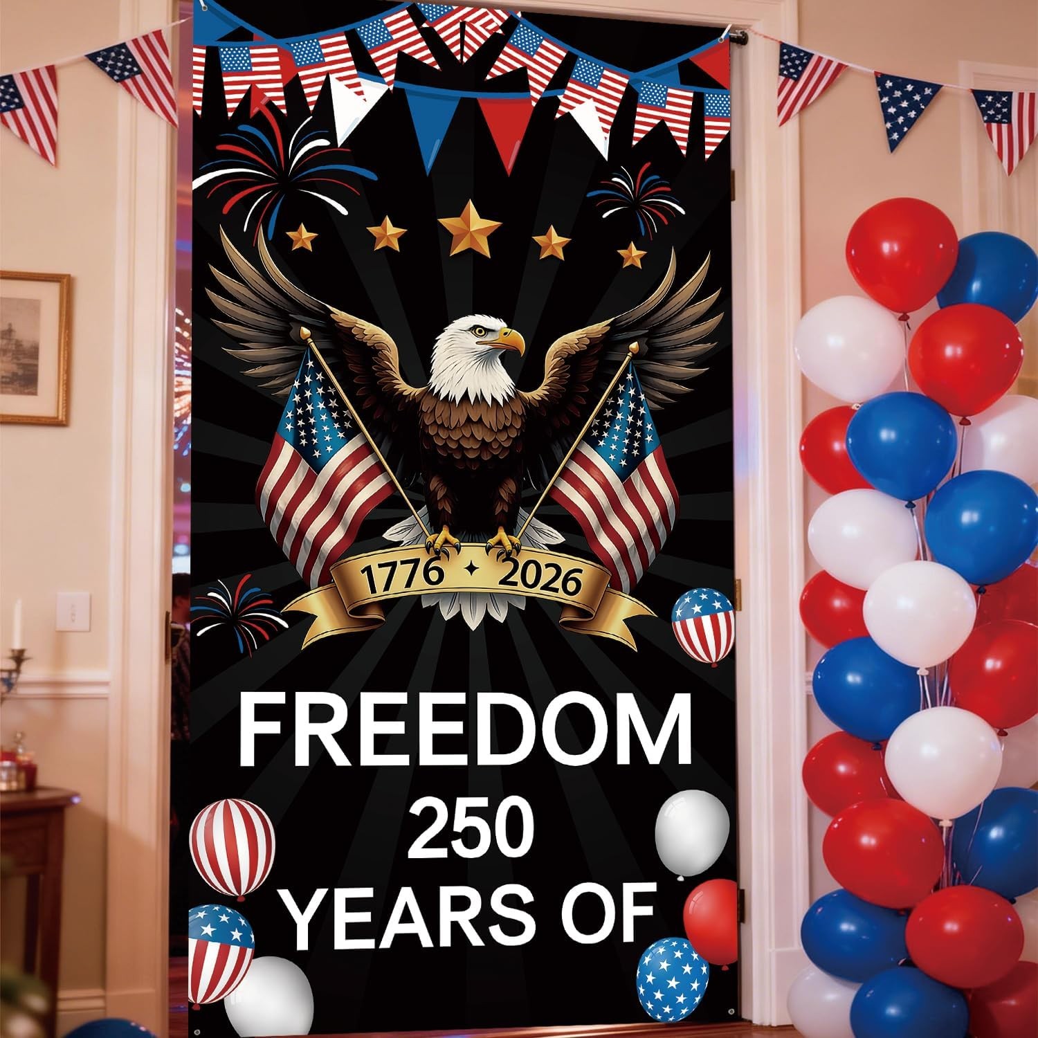 American 1776-2026 Door Backdrop 250 Years America Backdrop Door Banner 71X35In
