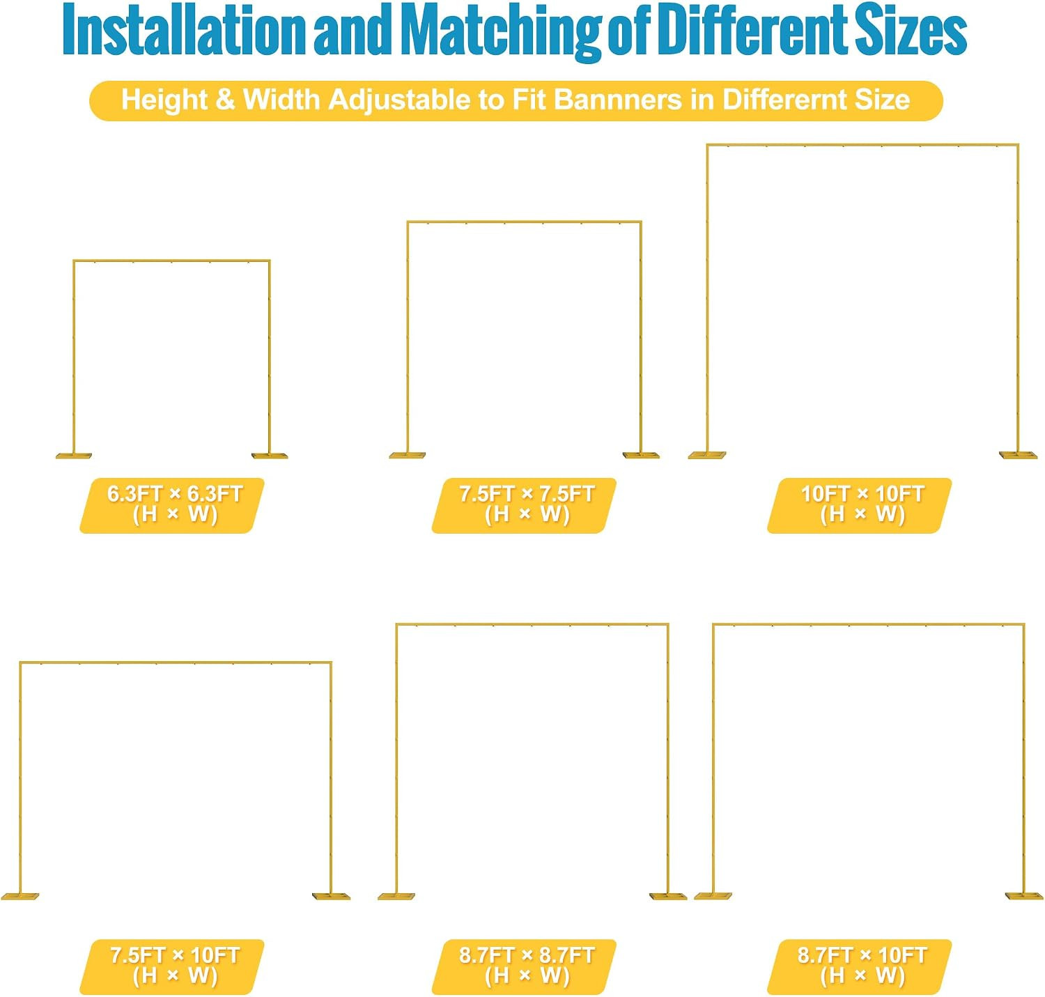 Gold 10×10 FT Heavy Duty Adjustable Backdrop Stand with Base