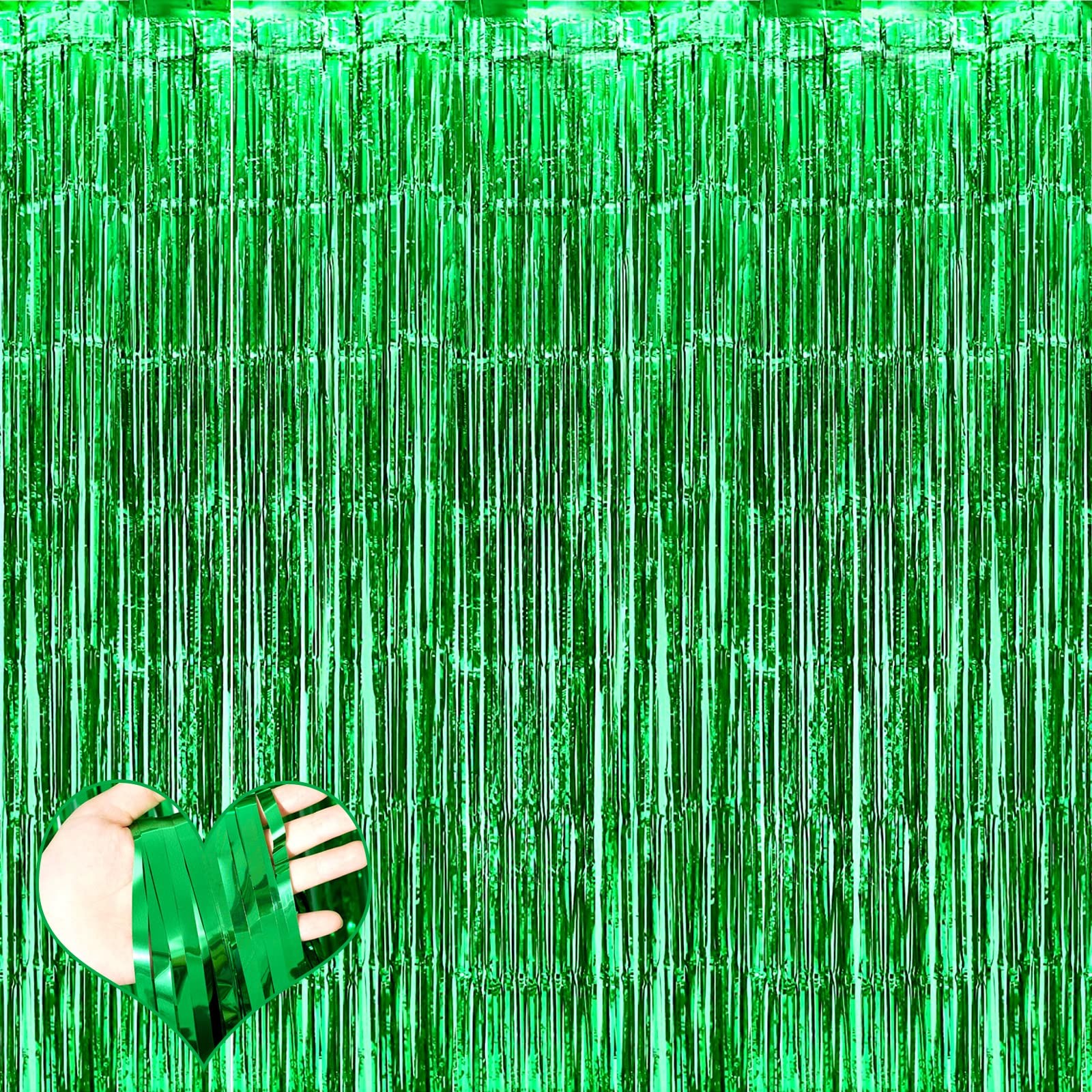 4 PCS Green Fringe Curtain Backdrop 3.2Ft x 9.8Ft Metallic Tinsel Party Decor