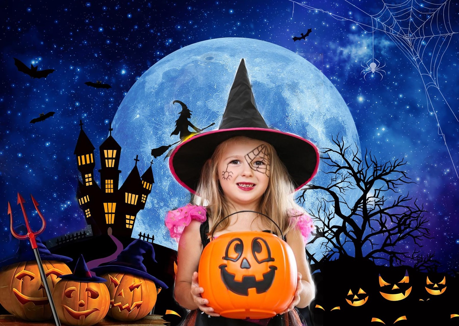 8x6ft Halloween Backdrop Horror Moon Night Haunted Castle Scary Party Decor