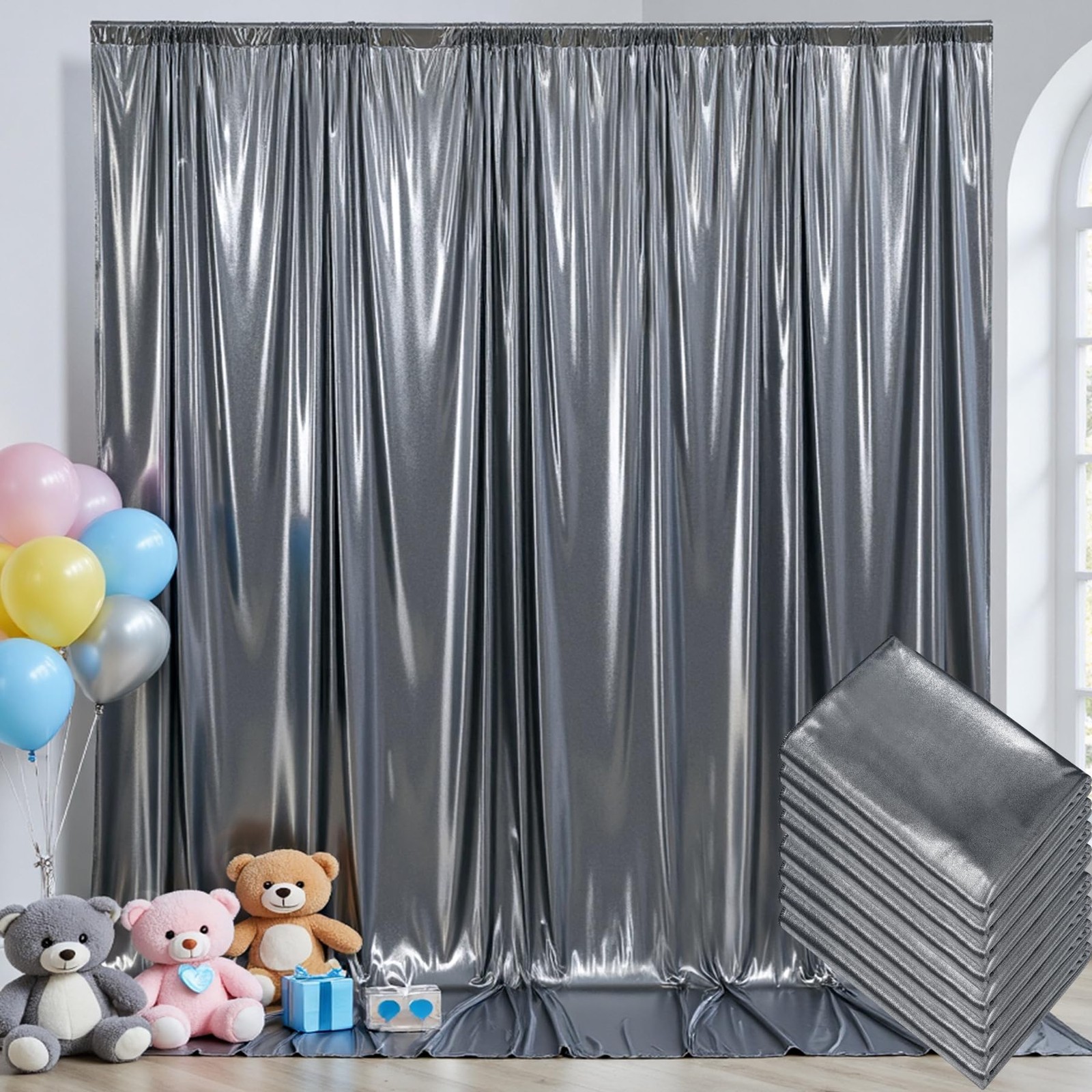40×10 ft Wrinkle Free Black Silver 5ft(W)x10ft(H)_8 Panels,