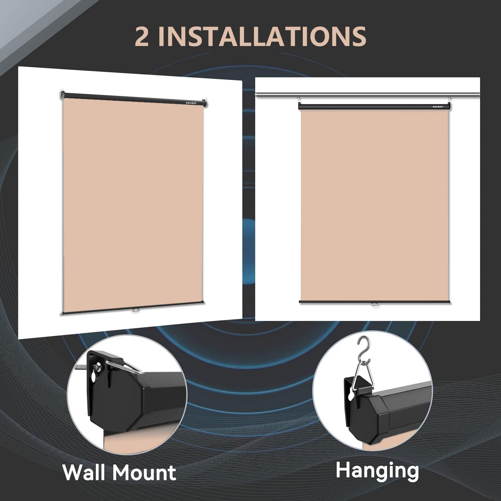 59.8” x 86.6” Retractable Beige Backdrop Screen – Collapsible Wall-Mount for Vid