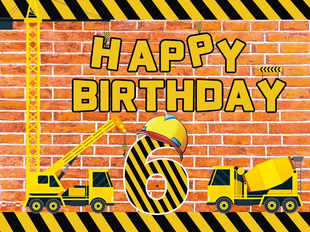 Construction Theme Happy Birthday Backdrop Banner Vinyl Party Decorations 7x5Ft