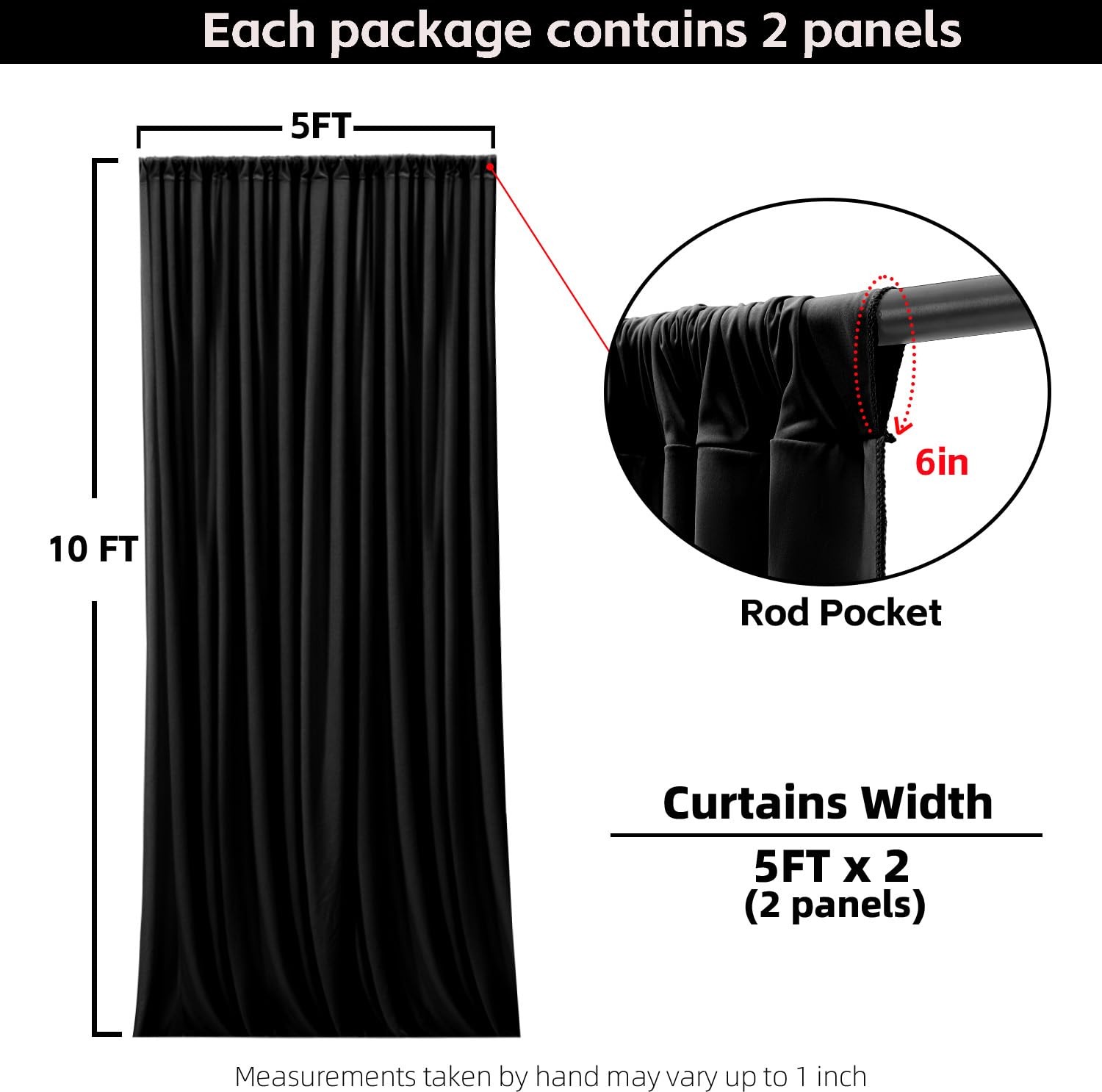 Black Wrinkle Free Photo Backdrop Curtain 5×10 Ft 2 Panels Wedding Party Drape