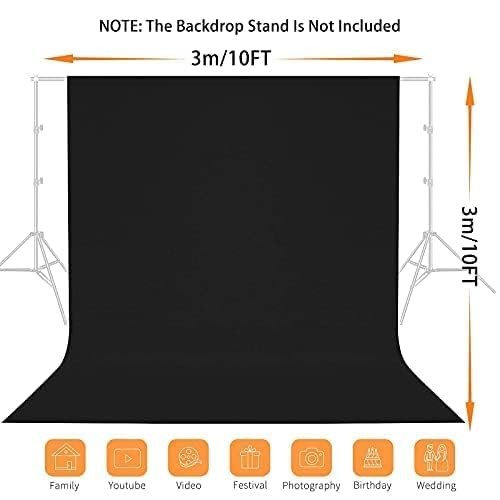 10 x 10 FT Black Backdrop Background, 100% Polyester Photography Backdrop Fol…
