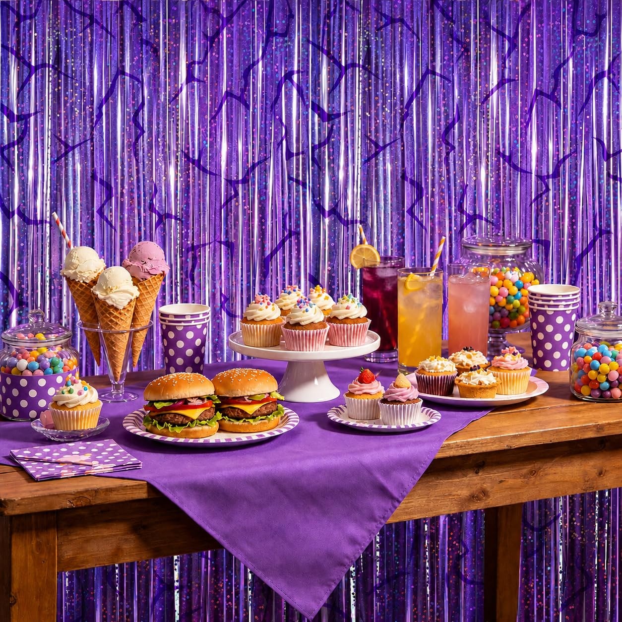 K-Style Purple Foil Fringe Curtains Party Decorations 3.3 ft x 6.6 ft,