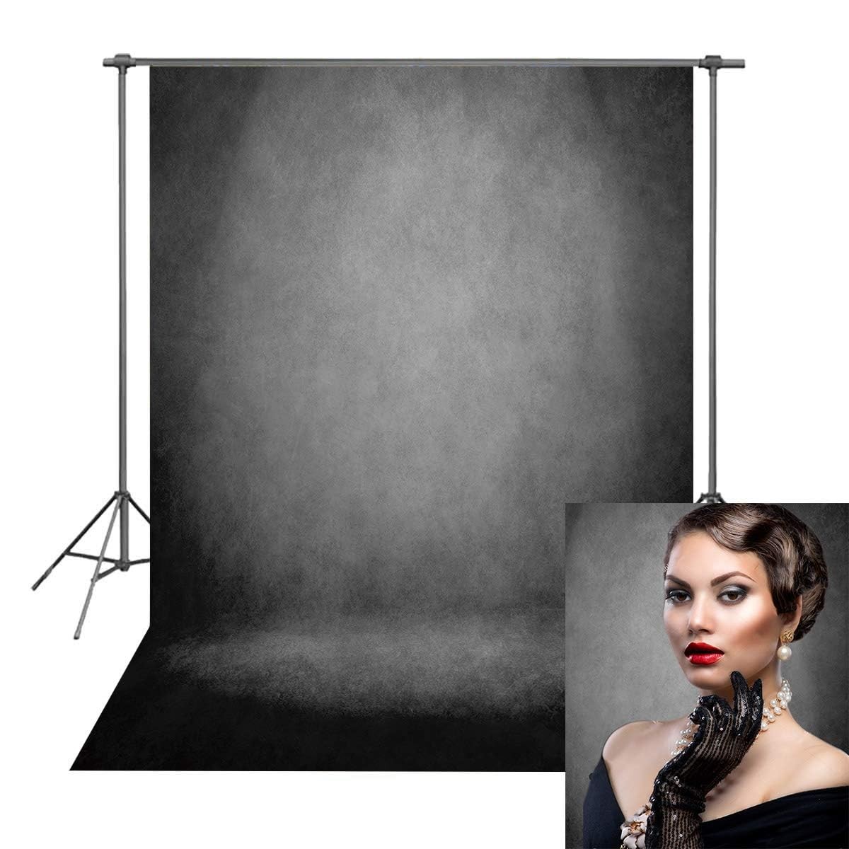 Black Abstract Portrait Backdrop Gray Solid Color Photography 5x7FT