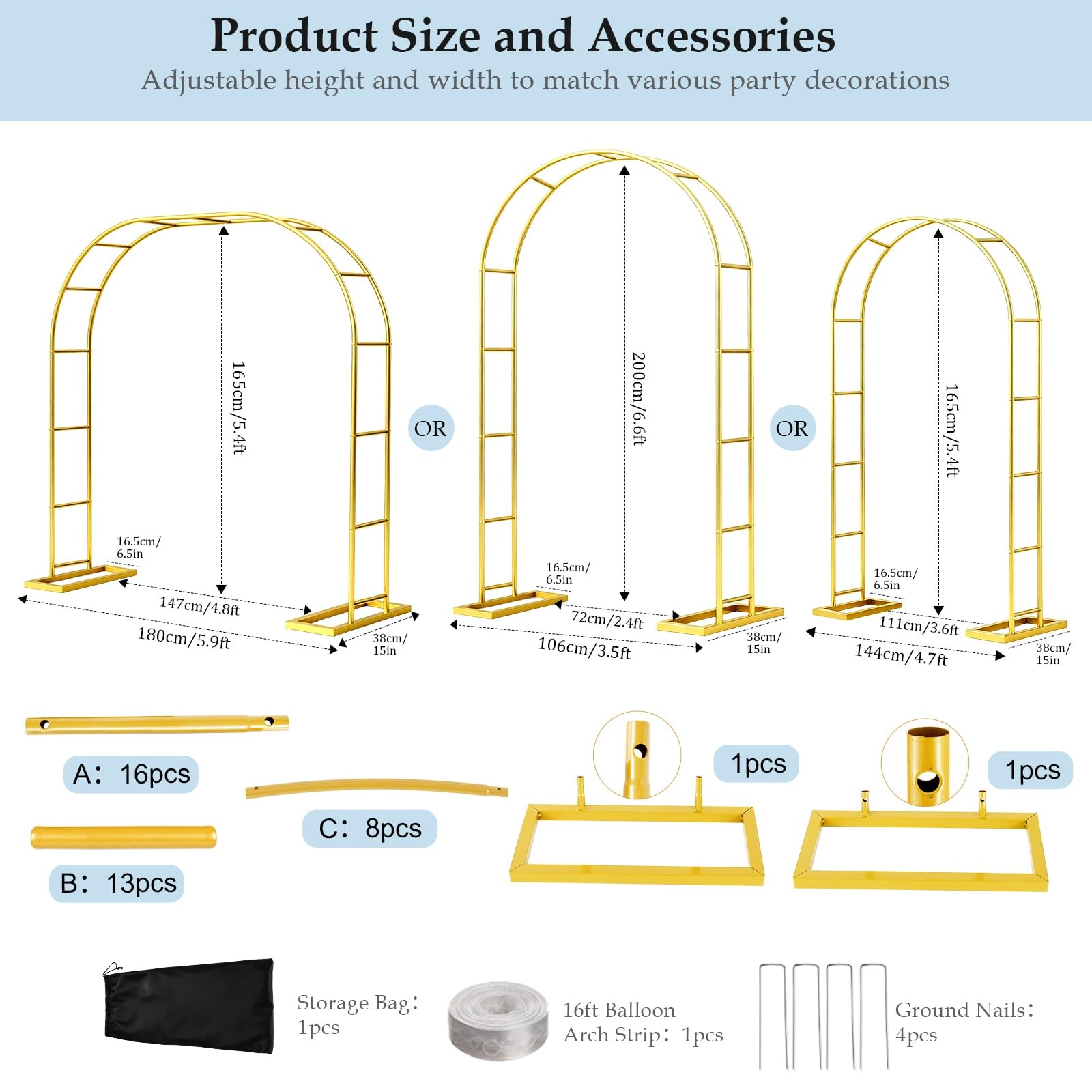 Arch Backdrop Stand,6.6FTx3.5FT Metal Pergola Arbors,Gold Garden Wide Arbors …