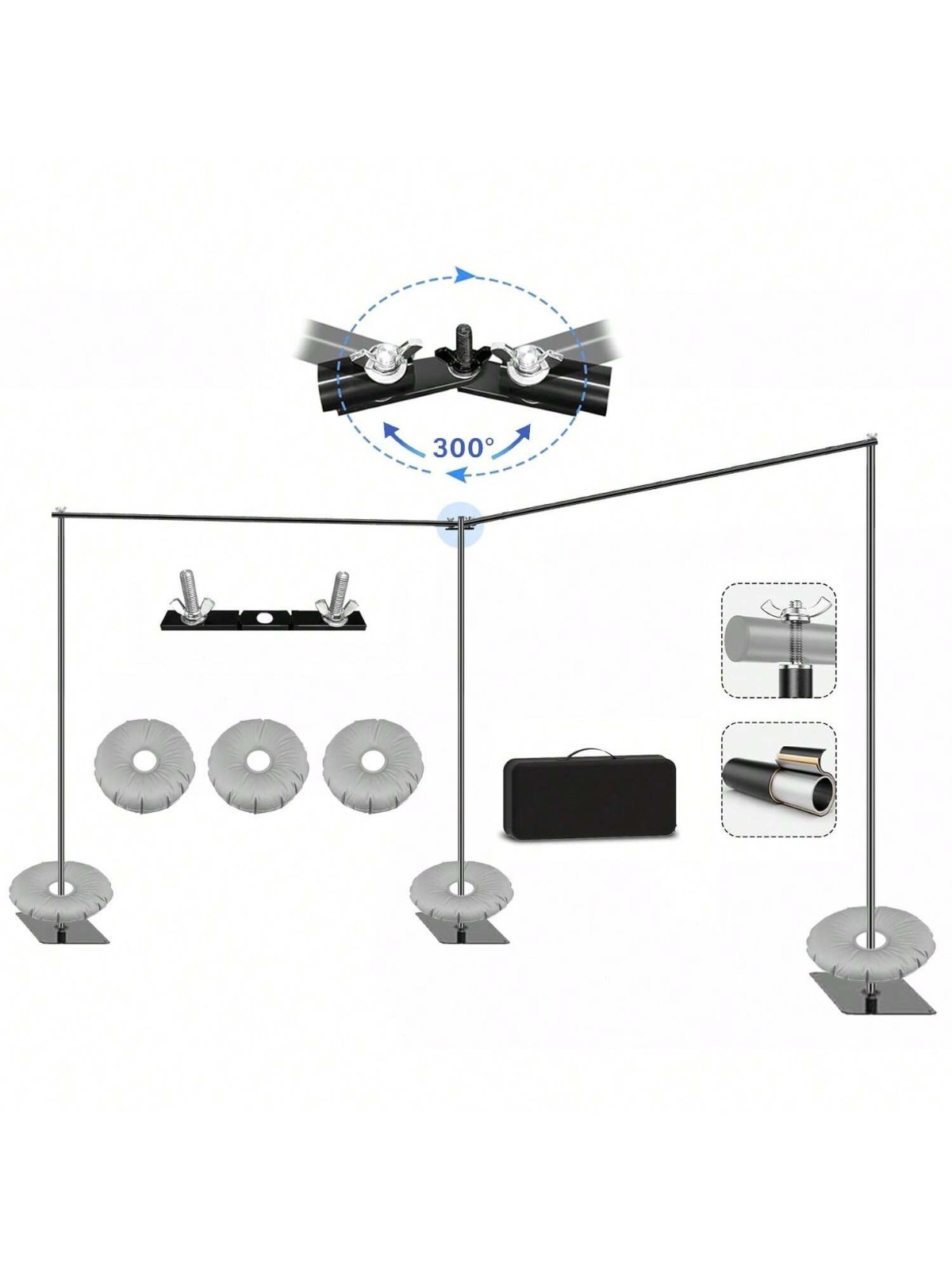 Adjustable 19×6.5ft Backdrop Stand With 360° Connectors Clamps And Carry Bag