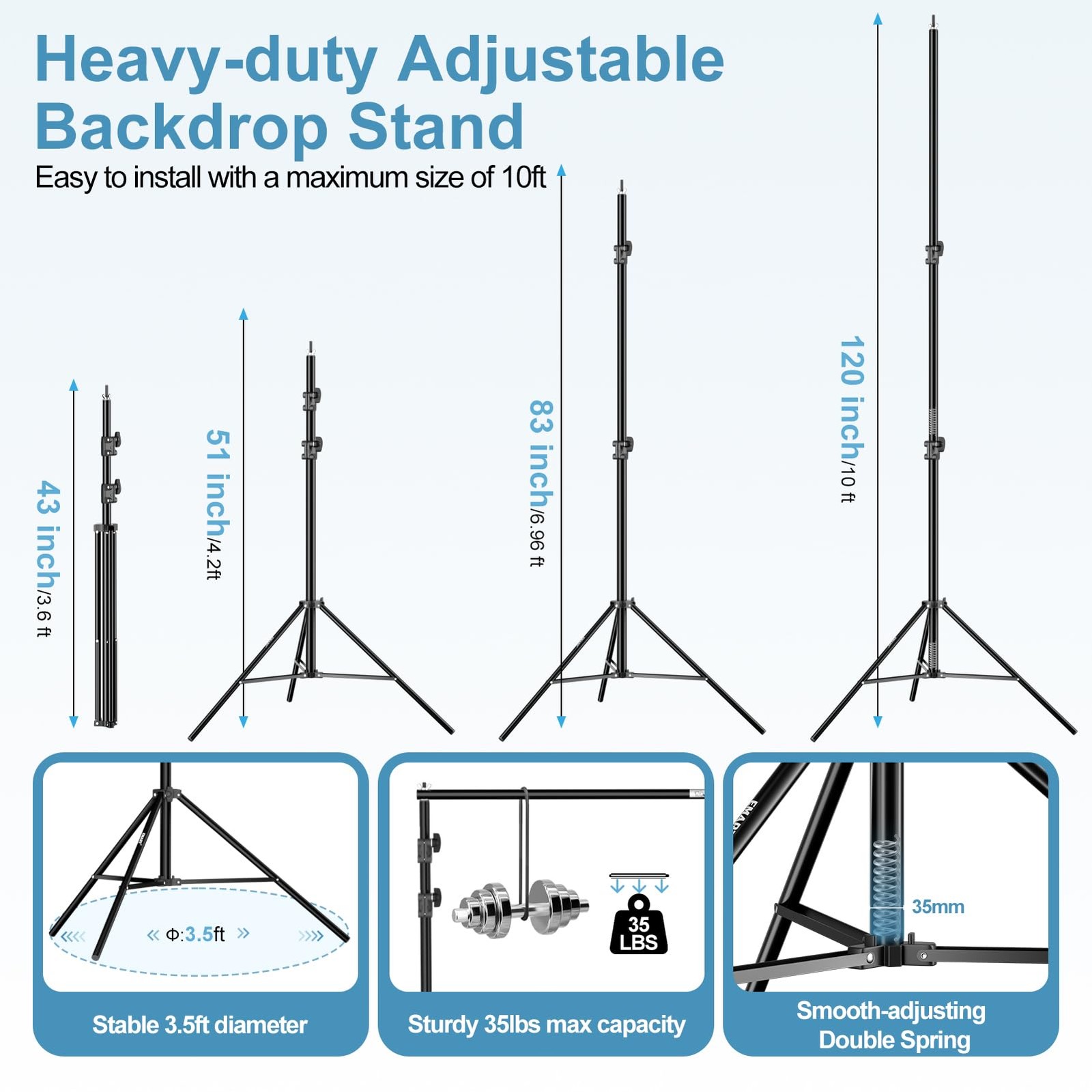 10x10FT Backdrop Stand Heavy Duty,Photo Back Drop Adjustable Stand Kit with 4…