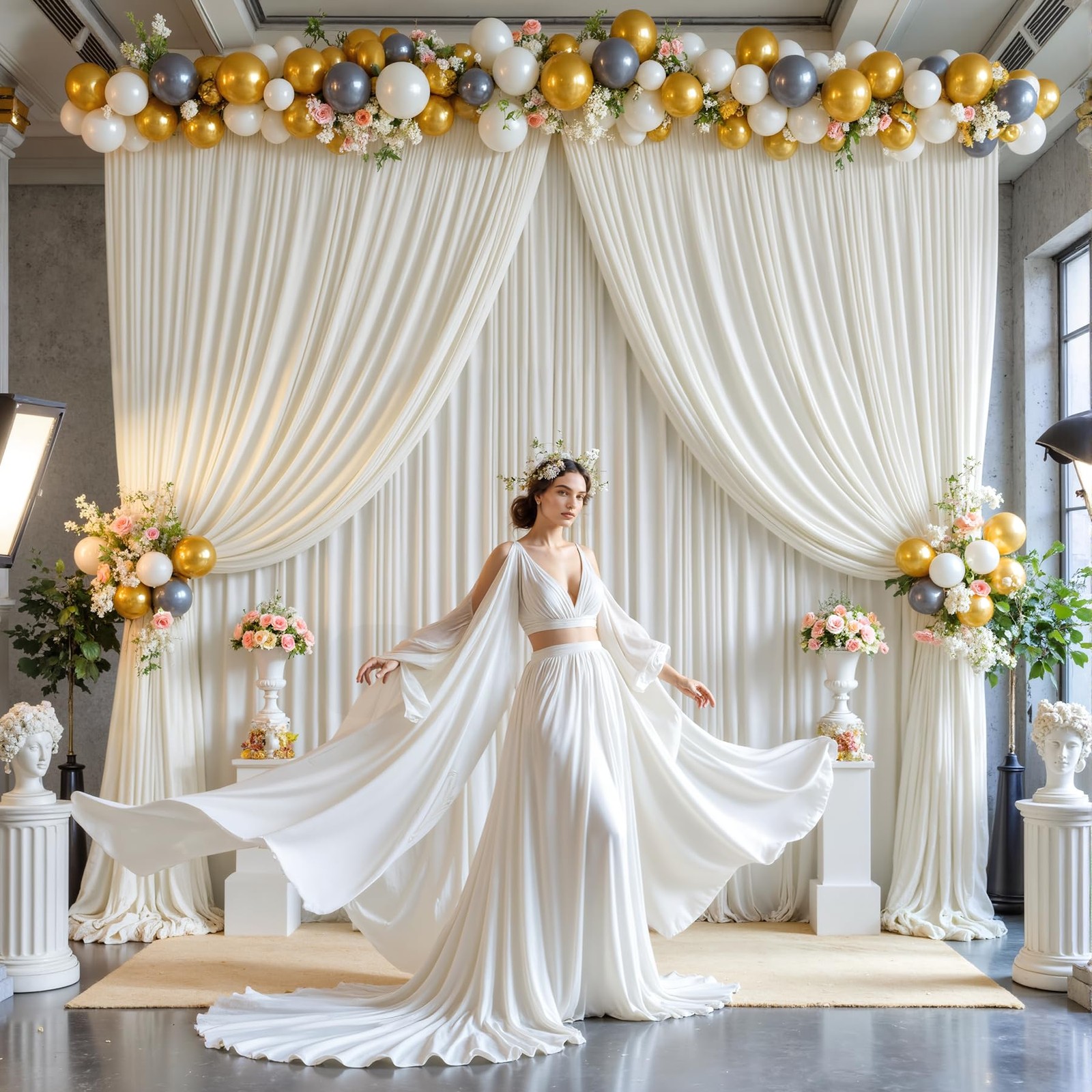 10ft x 8ft Photo Backdrop Curtains Ivory Wrinkle-Free Polyester Fabric Backdr…