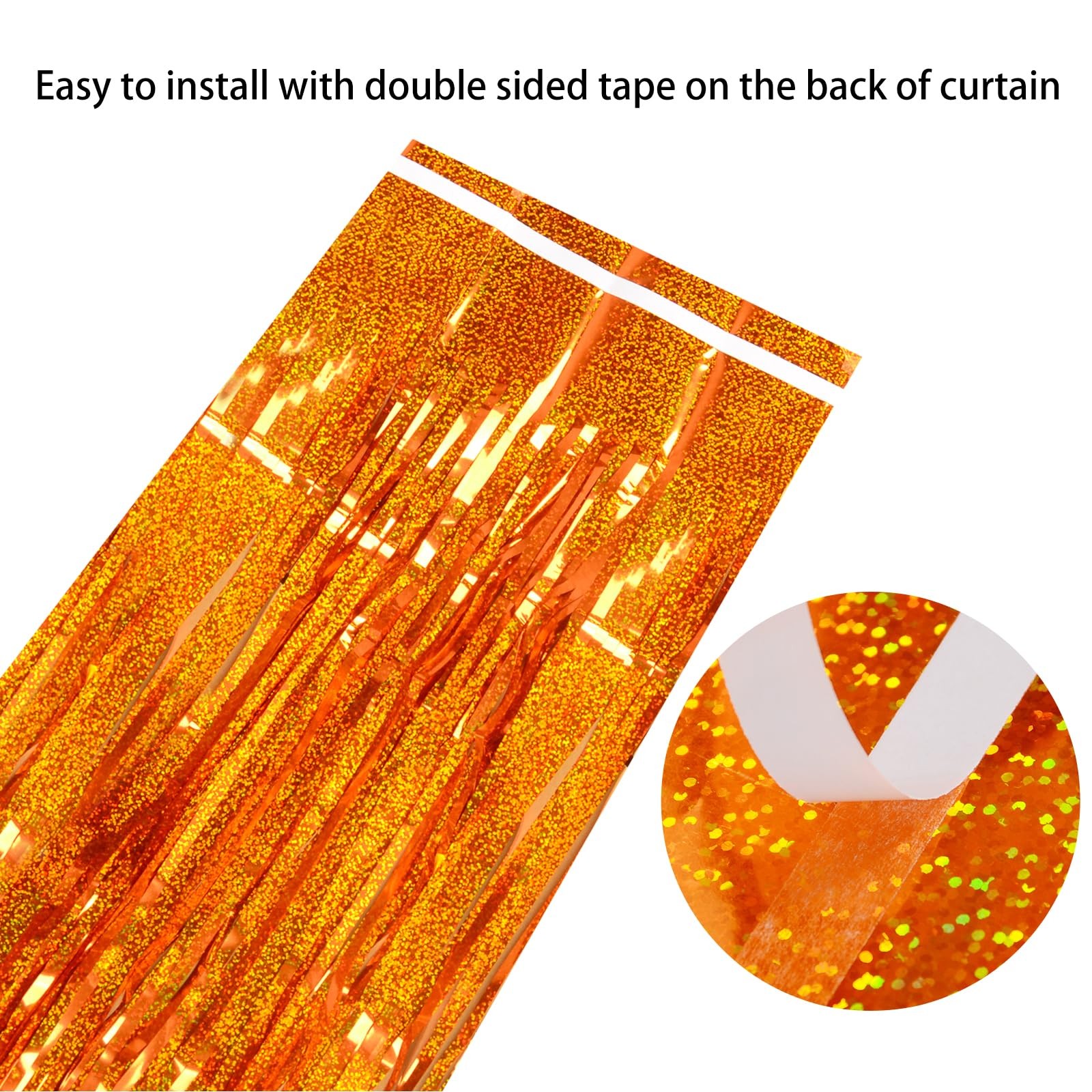 Orange Thicker Metallic Tinsel Foil Fringe Curtains Backdrop Streamers 3 Pack