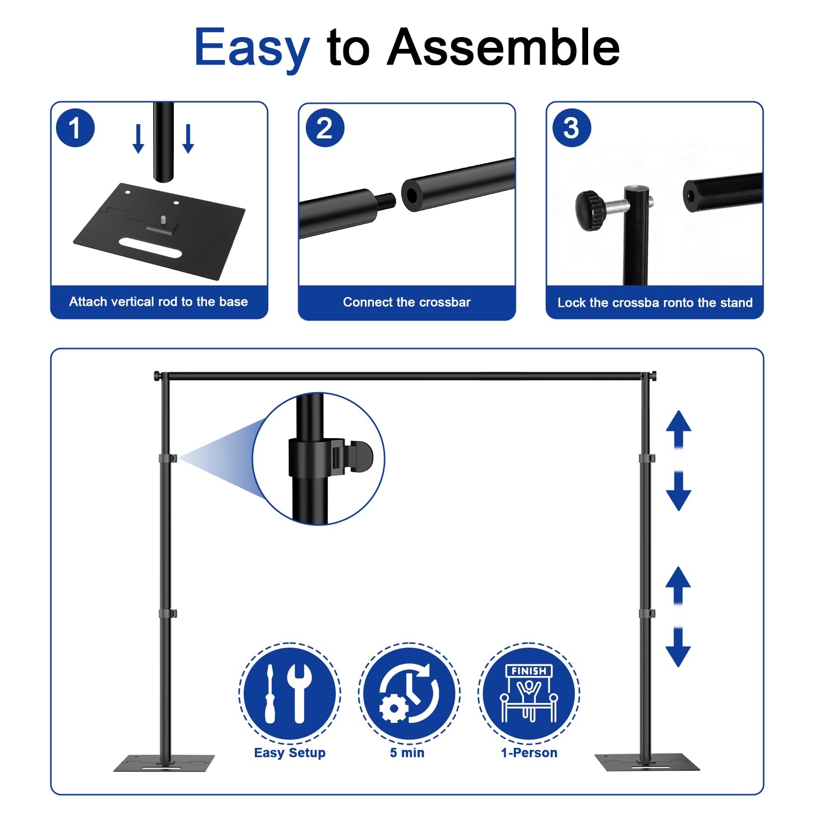 8.5x10ft Backdrop Stand, Adjustable Photography Background Frame, Heavy Duty …