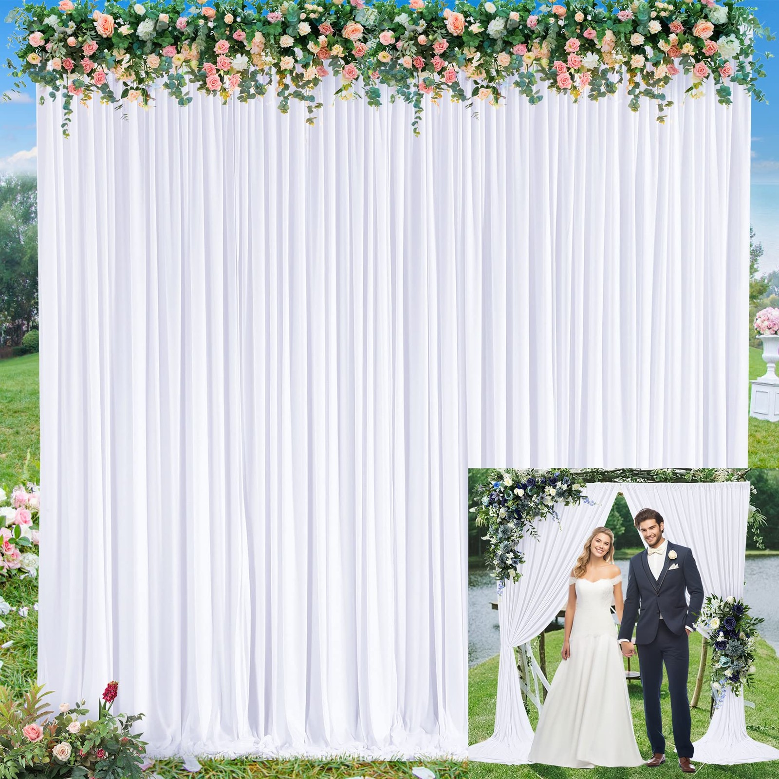 10x12ft White Backdrop Curtains Wrinkle Free Fabric Drapes Wedding Photo Decor