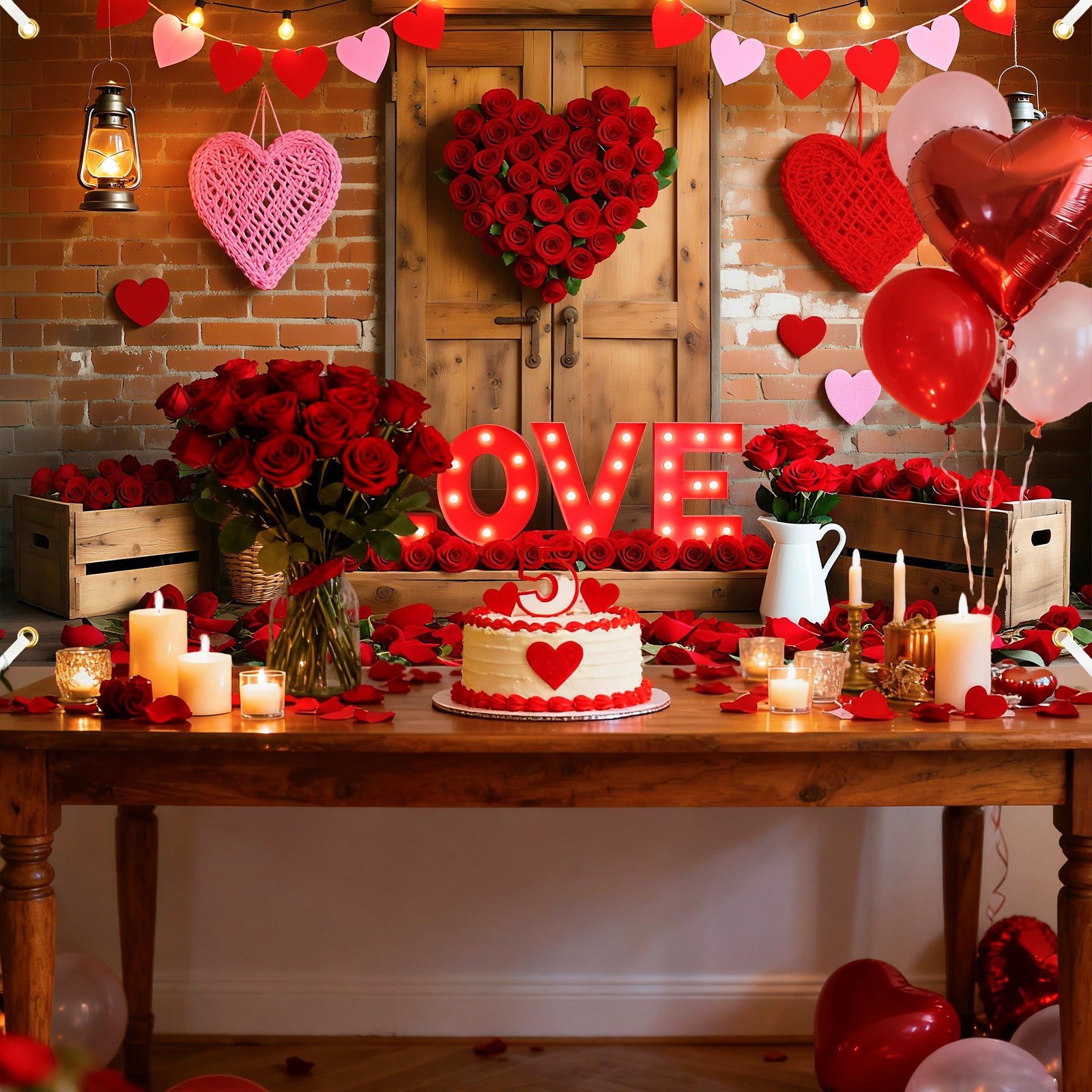 6×4 Feet Valentine’s Day Backdrop Photography Polyester Photo Rustic Wood