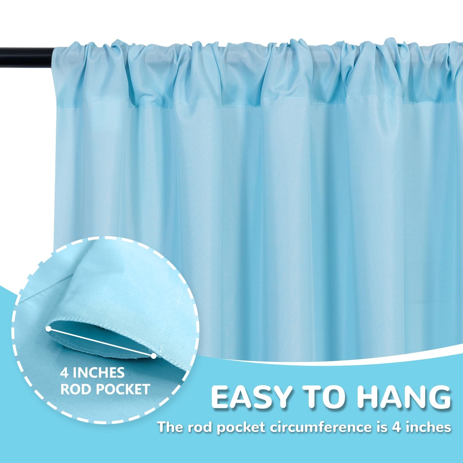 2 Panels 5ft x 10ft Baby Blue Backdrop Curtain, 10x10FT Total, Rod Pocket, Light