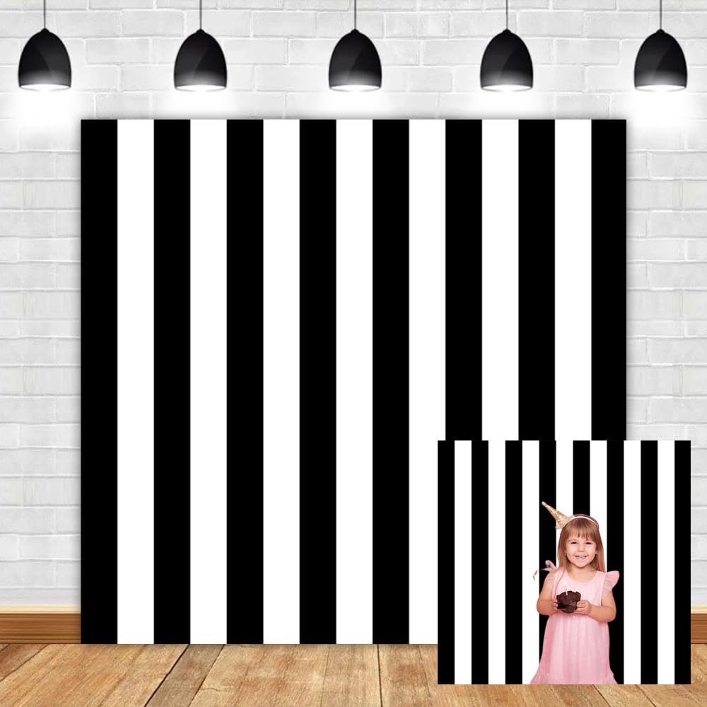 8x8ft Black White Stripe Photography Backdrop Happy Birthday Summer Studio