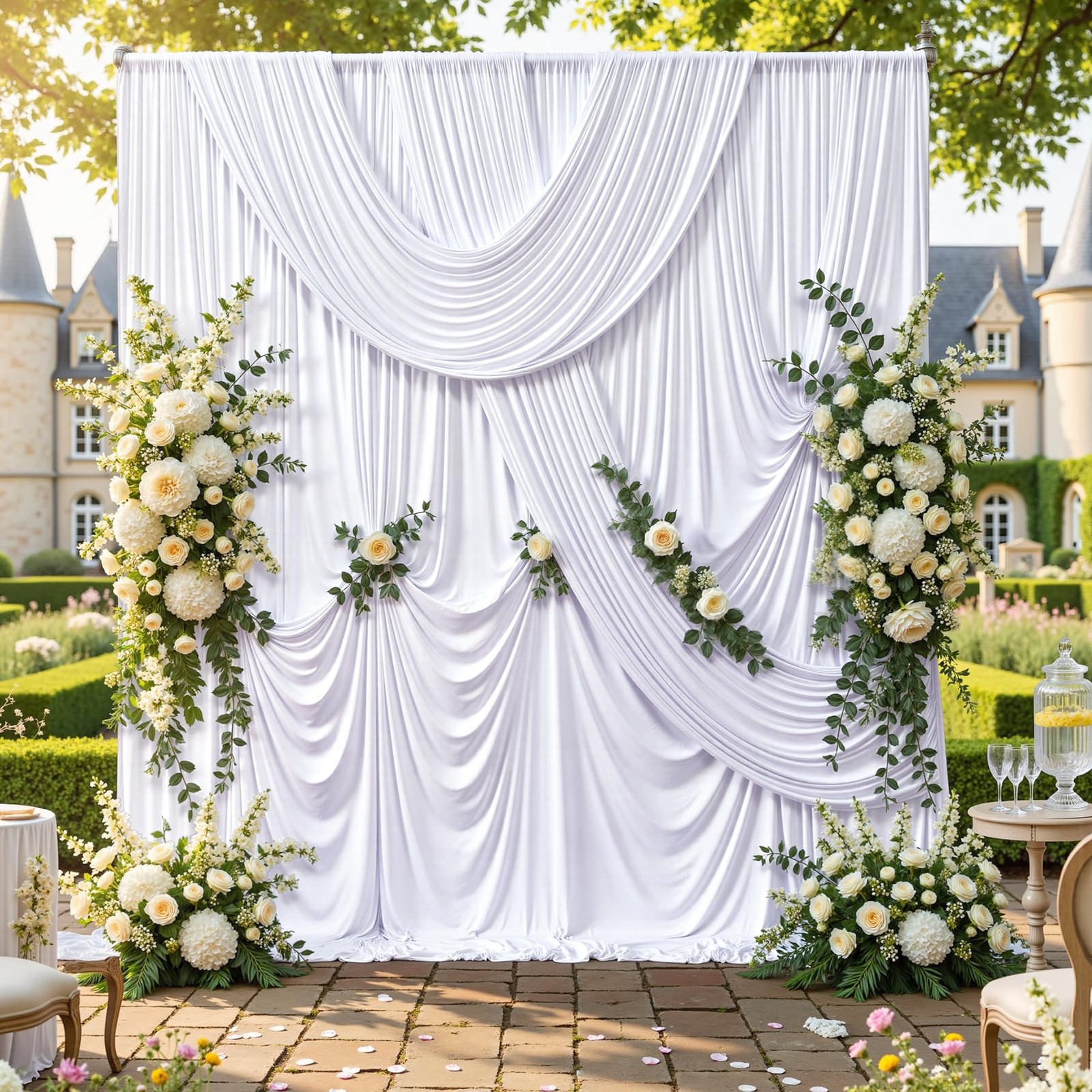 10x10ft Wrinkle Free White Backdrop Curtains 2 Panels 5x10ft Silky Polyester