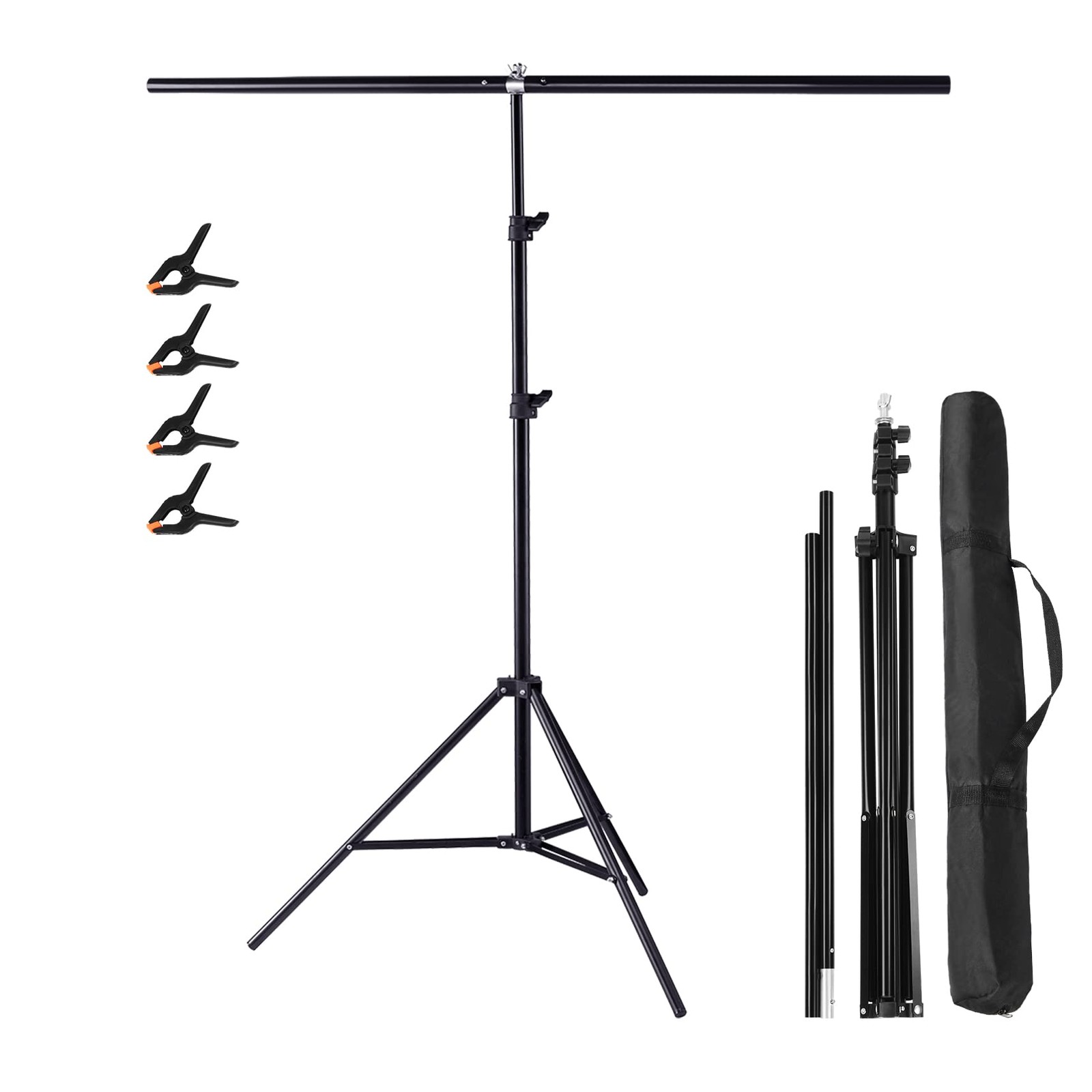 5×6.5ft Adjustable T-Shaped Backdrop Stand Carry Bag 4 Heavy Duty Clamps Kit