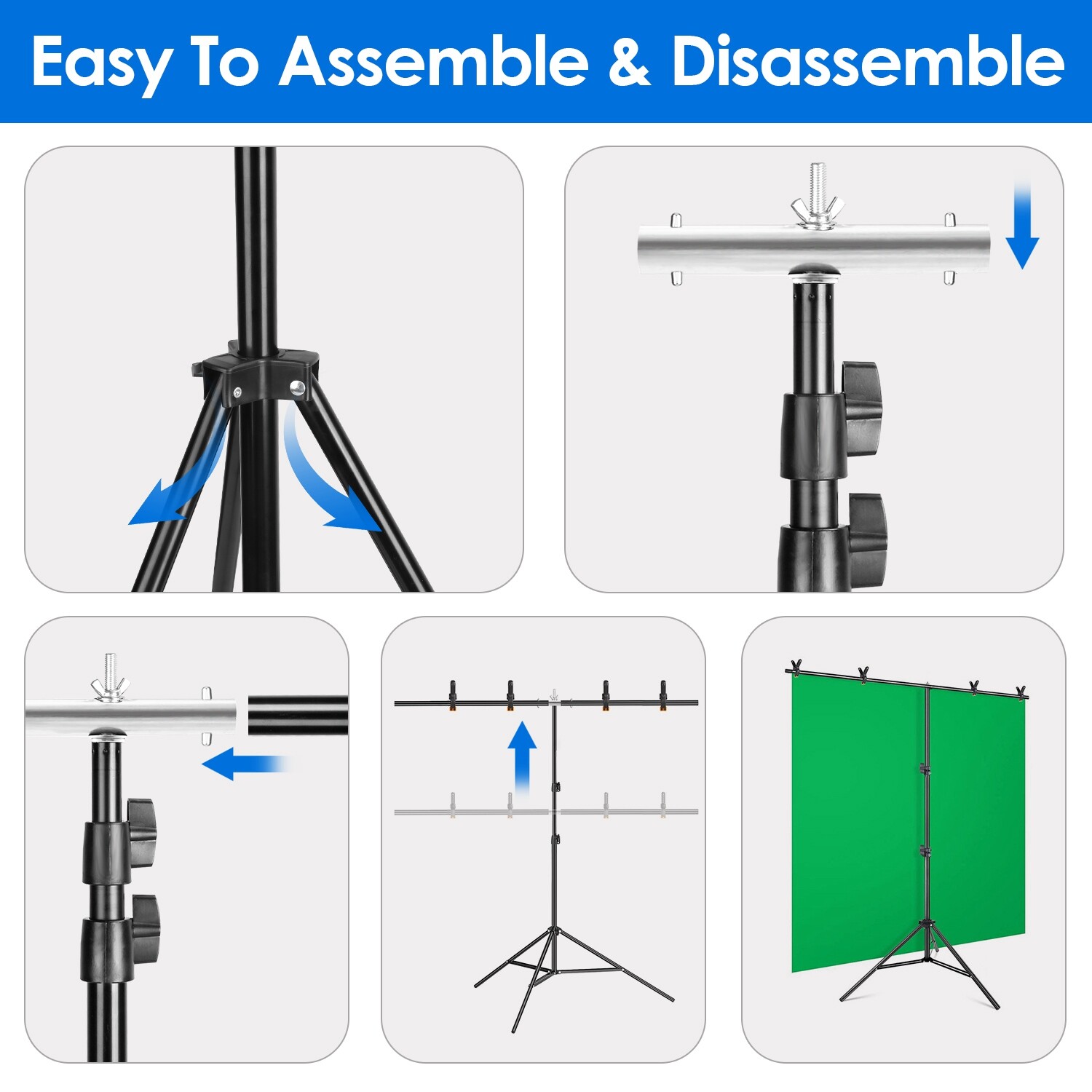 5×6.5FT Backdrop Stand T-Shape Background Stand Adjustable Black Backdrop Rack
