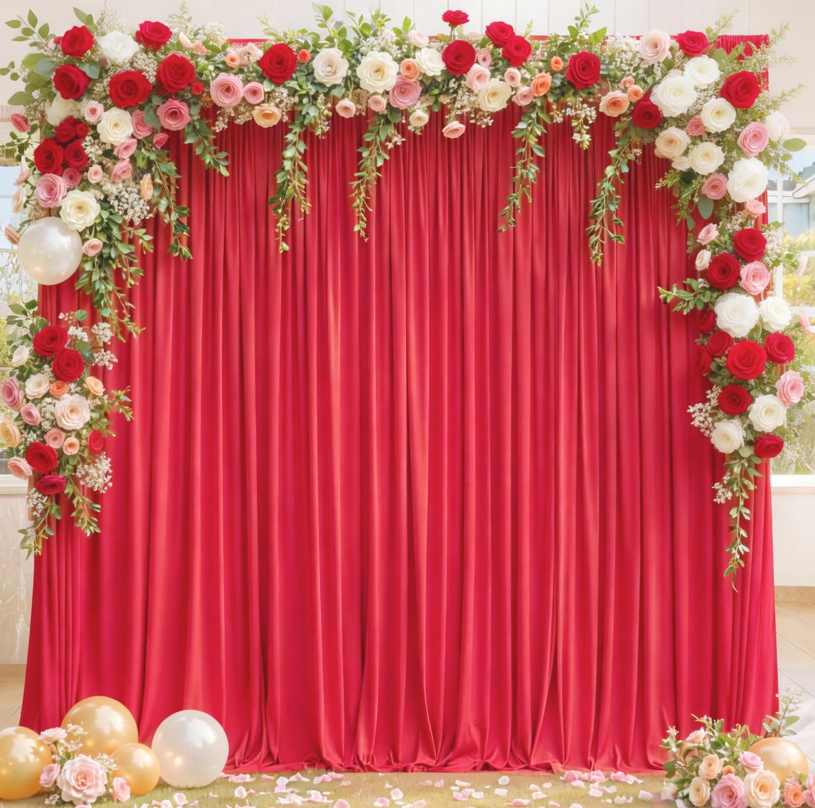Red Backdrop Curtains 8x10ft 2 Panels Wrinkle Free Photo Drapes Background