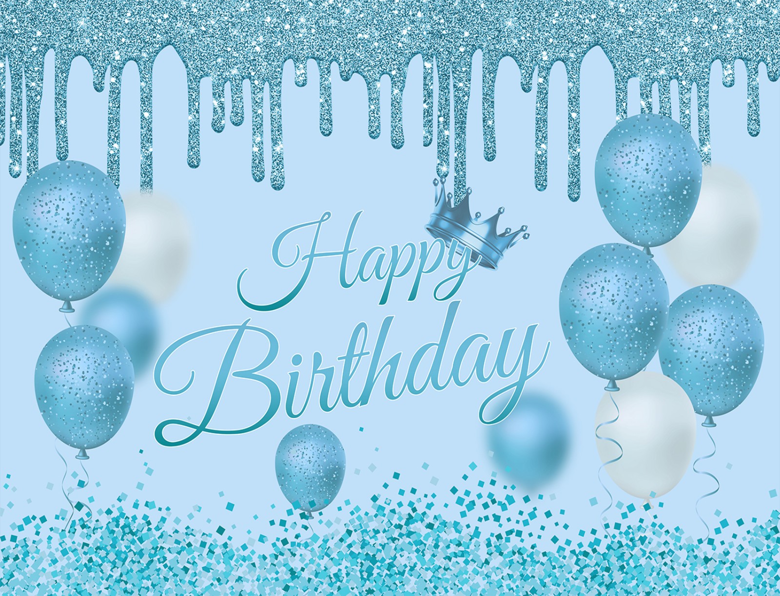 10x8ft Light Blue Happy Birthday Backdrop for Girls Boys Party Background Banner